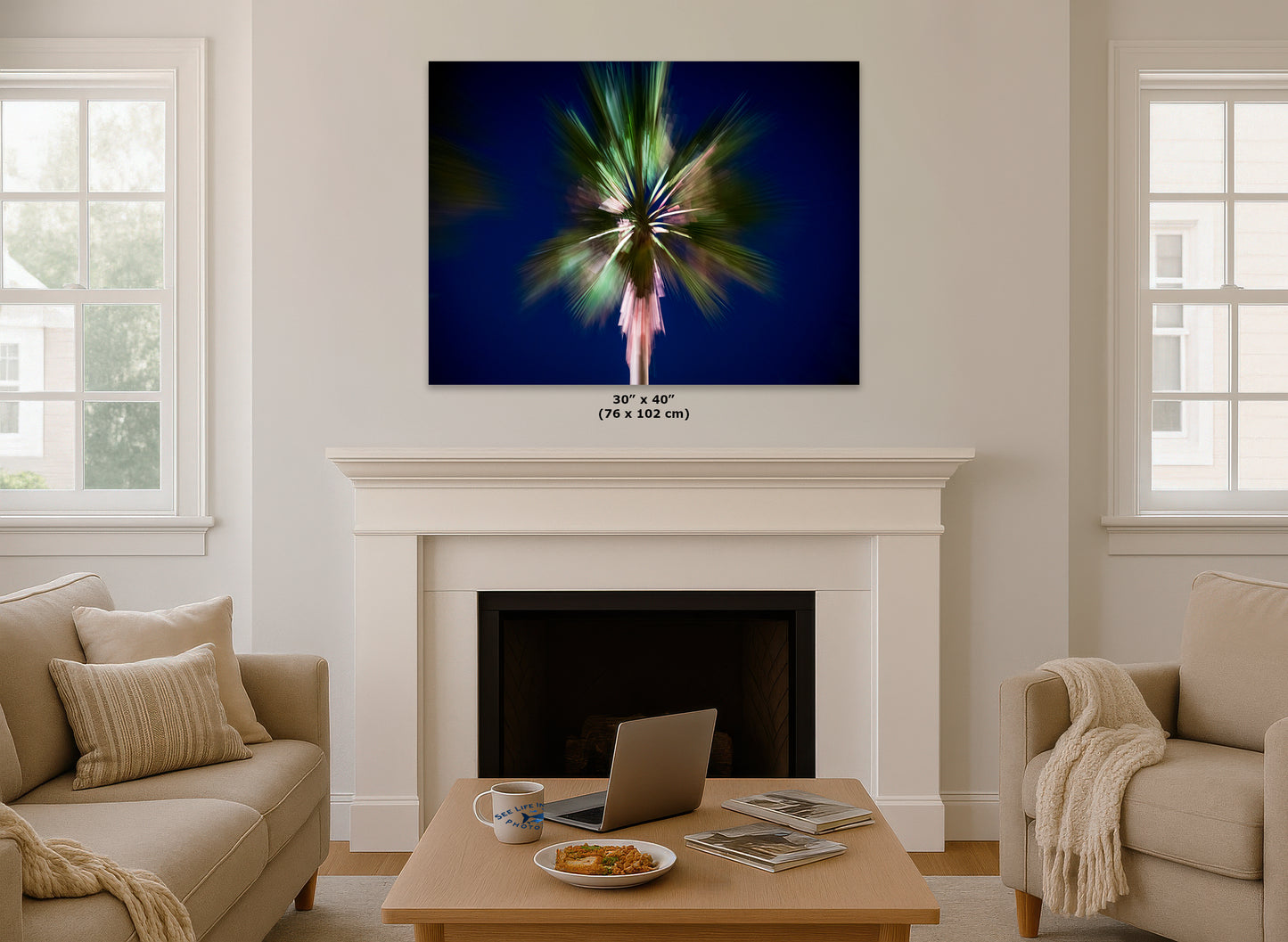Palm Tree Forest Picture Impressionist Art Nature Photo Relaxation Artwork | Bohemian Style for Meditation, Office, & House Decor