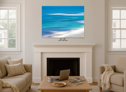 Bright Beach Waves Ocean Picture Impressionist Art Nature Photo, Relaxation Artwork for Coastal Meditation, Office, and House Decor