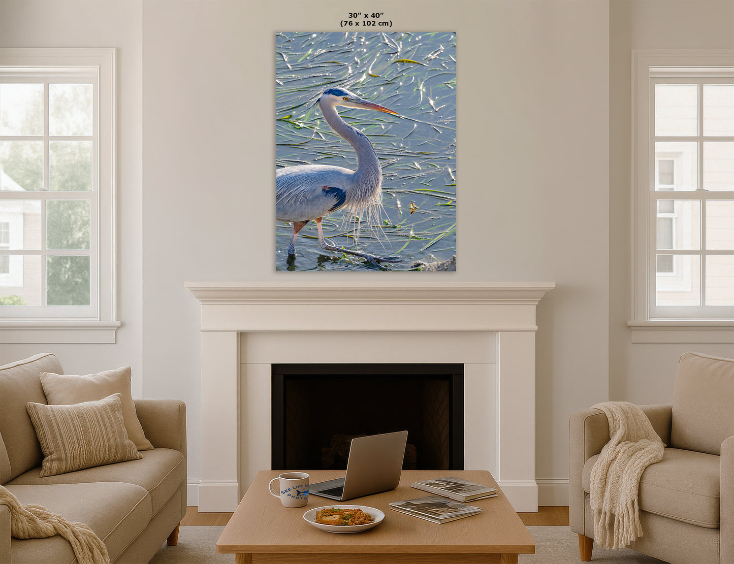 Great Blue Heron Art Wildlife Photography, Nature Wall Decor for Bird Lovers, Ocean Conservation, Relaxing Office or Room Artwork