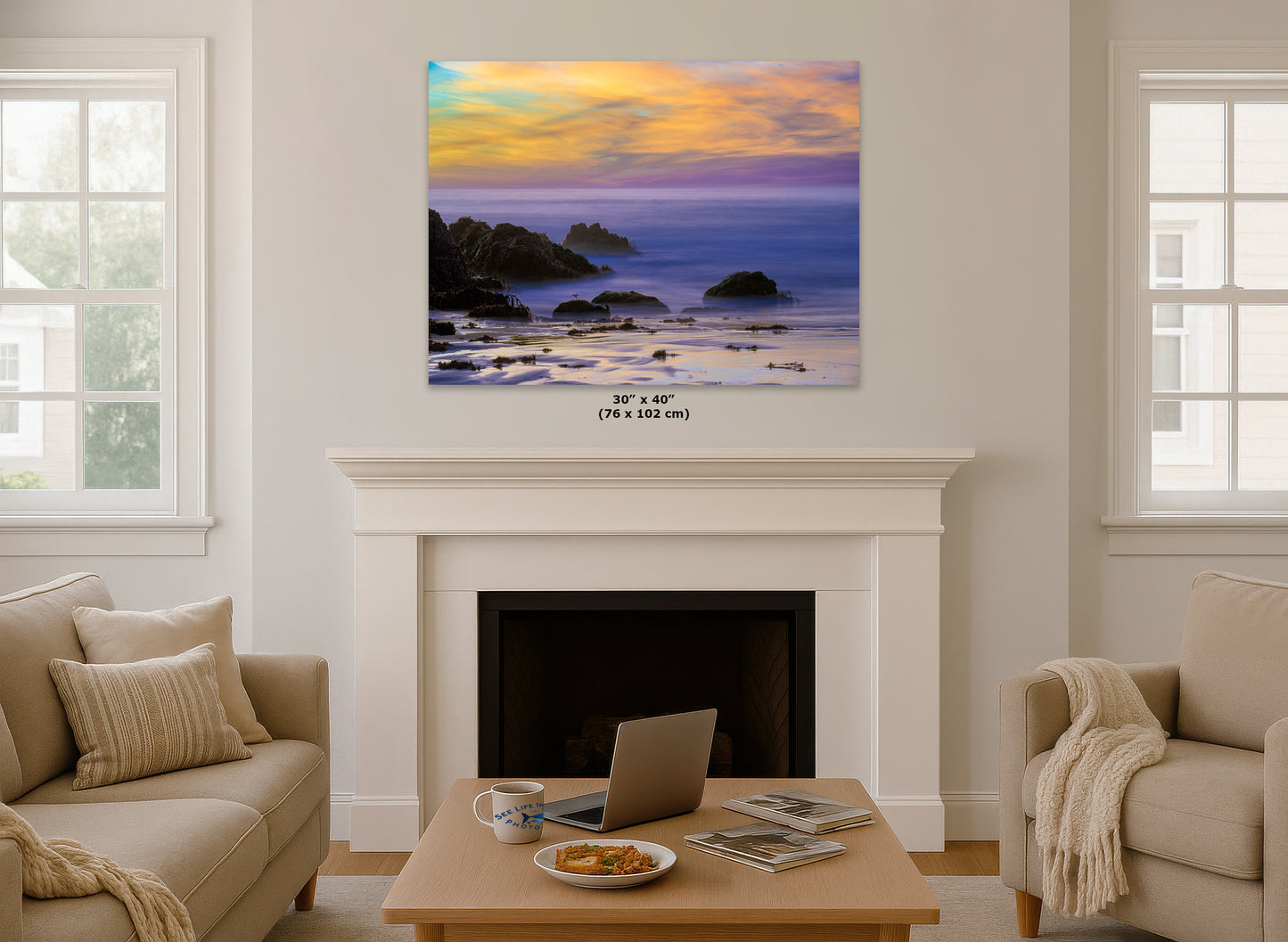 Pfeiffer Beach Sunset, Big Sur California Coastline Ocean Picture Nature Photo of Keyhole Arch, Relaxation Artwork, Meditation, Office House Decor