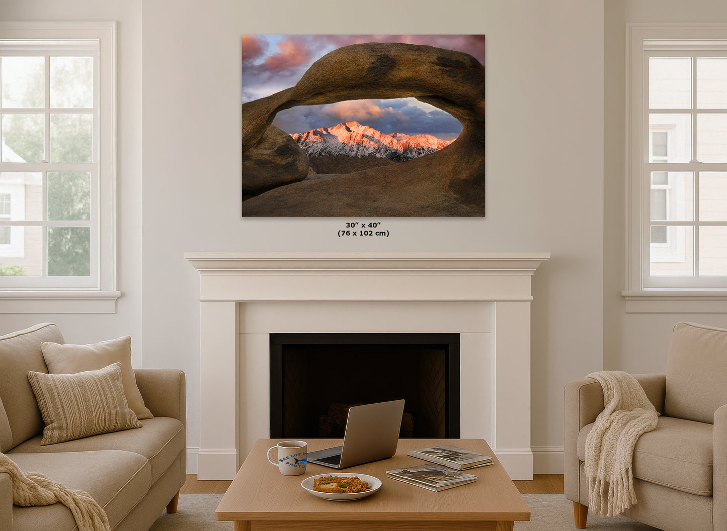 Lone Pine & Mobius Arch Mountain Picture, Nature Photo from Alabama Hills for Relaxation Art for Meditation, Office, and House Decor