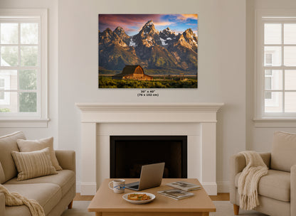 Mormon Row Grand Teton National Park Nature Photo, Moulton Barn Mountain Picture Relaxation Artwork for Meditation, Office, House Decor