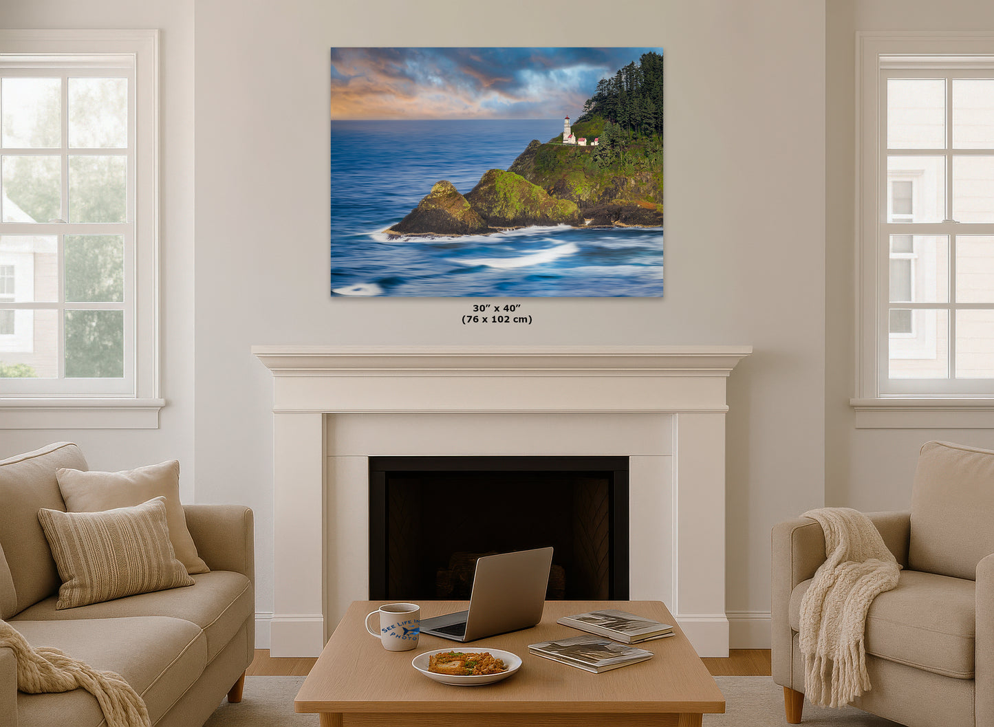 Heceta Head Lighthouse Picture, Oregon Coast Ocean Picture, Pacific Northwest Beach Photo Framed Coastal Decor for Ocean Lovers