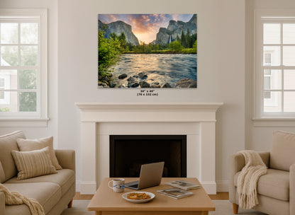 Yosemite National Park Mountain Picture Nature Photo Relaxation Artwork with El Capitan, Bridalveil Falls for Mediation & House Decor