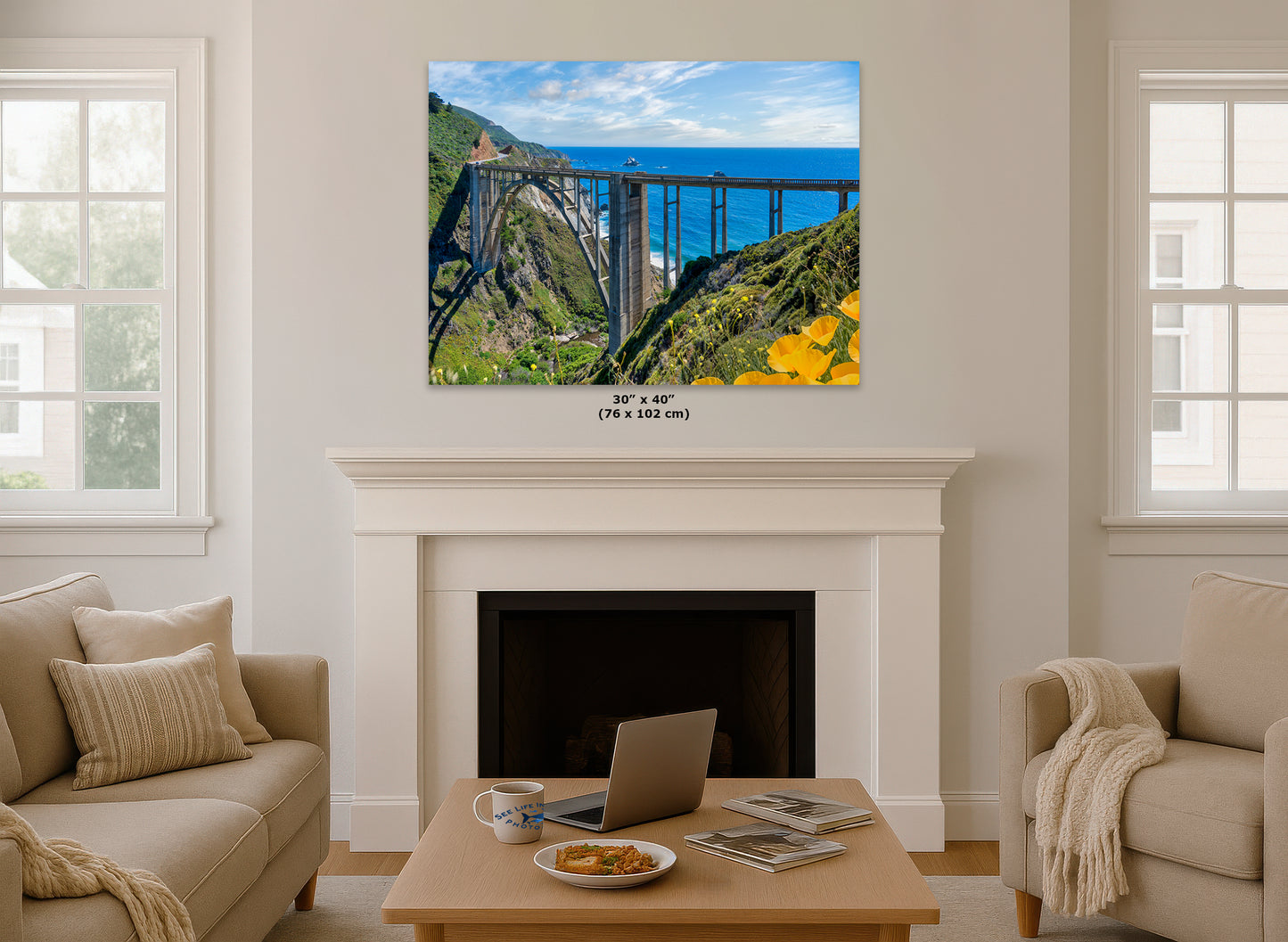 Bixby Bridge Ocean Picture, Big Sur California Coastline Nature Photo | Relaxation Artwork for Meditation, Office, & House Decor