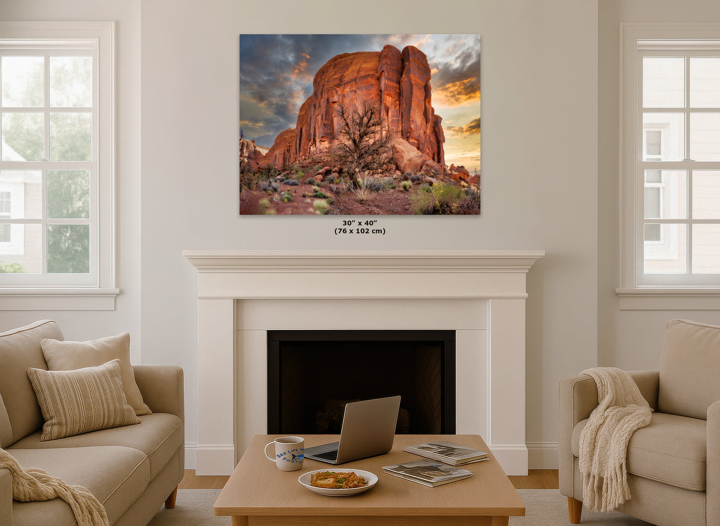 Monument Valley Arizona Desert Picture Cactus Nature Photo, Bohemian Style Relaxation Artwork for Meditation, Apartment, Office & House Decor