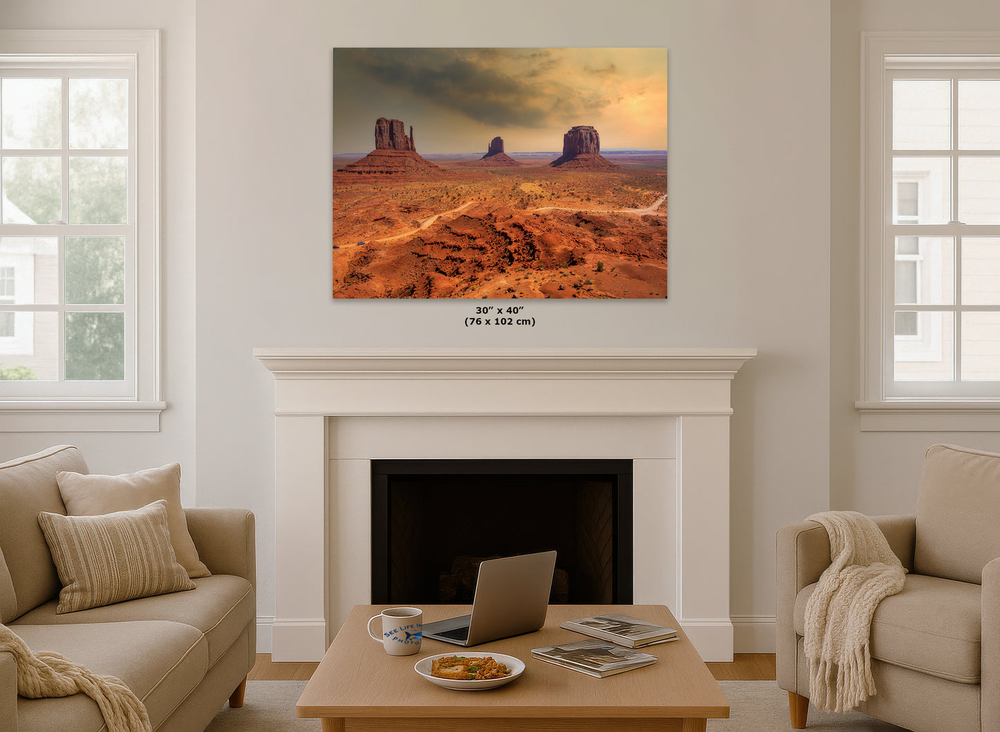 Monument Valley Arizona Desert Picture Stormy Nature Photo, Bohemian Style Relaxation Artwork for Meditation, Apartment, Office & House Decor