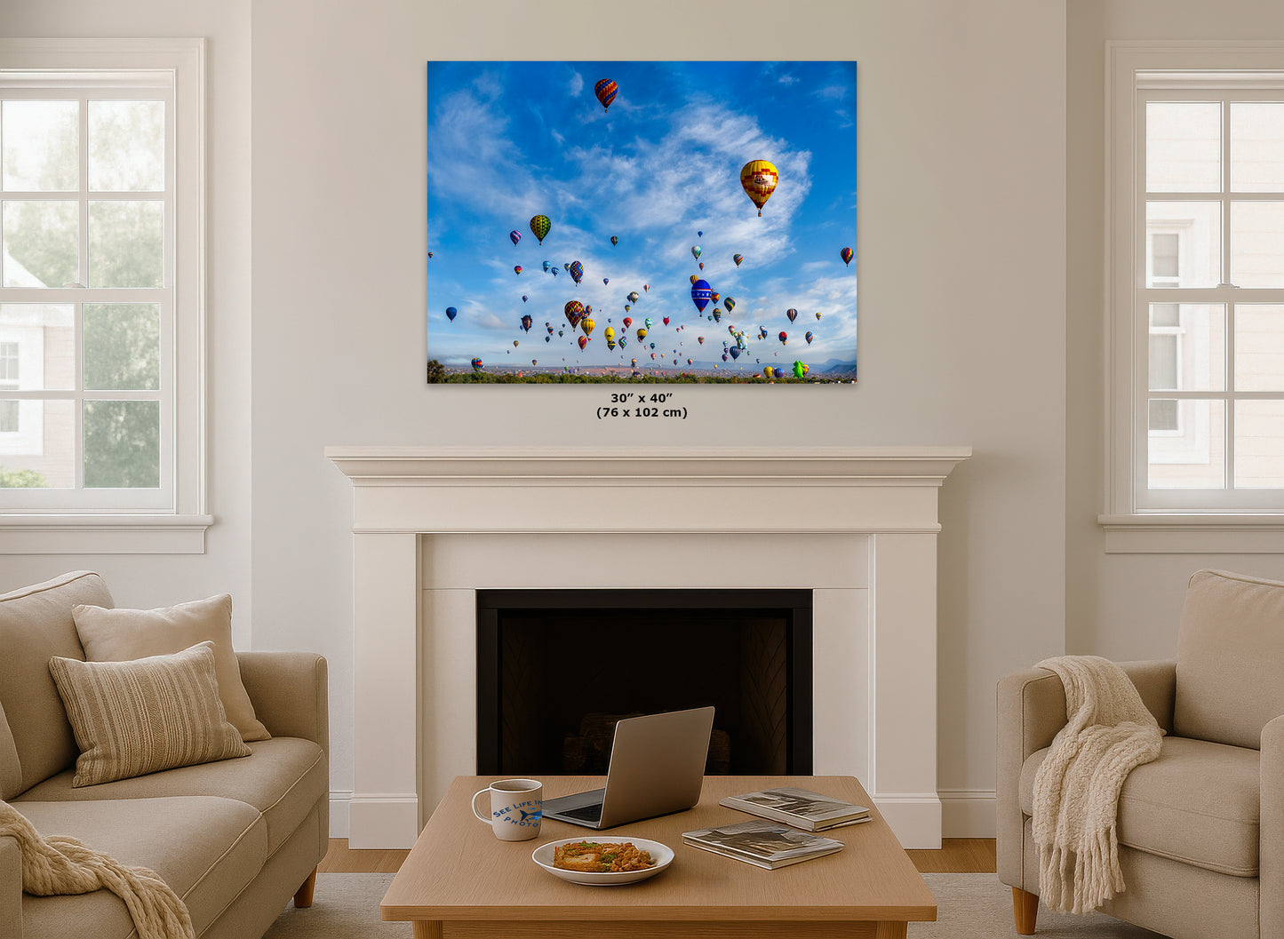 Hot Air Balloon Festival Mass Ascension | Albuquerque New Mexico Balloon Fiesta Wall Art Panorama | Office, Cubicle & House Decor
