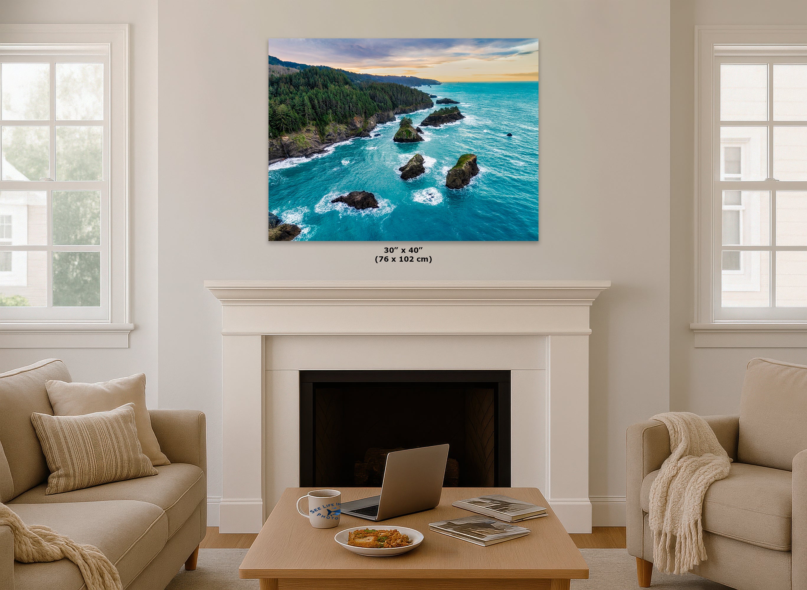 Aerial Oregon Coast Ocean Picture Sunrise, Pacific Northwest Nature Photo