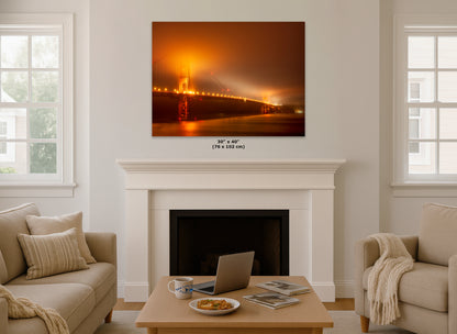San Francisco Golden Gate Bridge Picture Foggy Night Wall Art | Fine Art Print for House Decor, Office, Dorm, Meditation, Relaxation Artwork