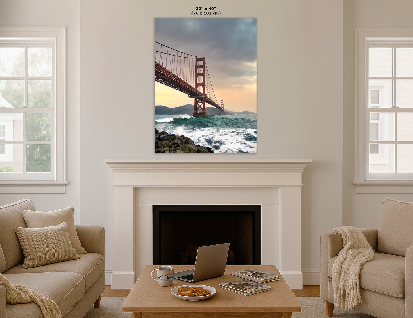 San Francisco Golden Gate Bridge Picture - California Coastline Giant Canvas Print for House Decor & Housewarming