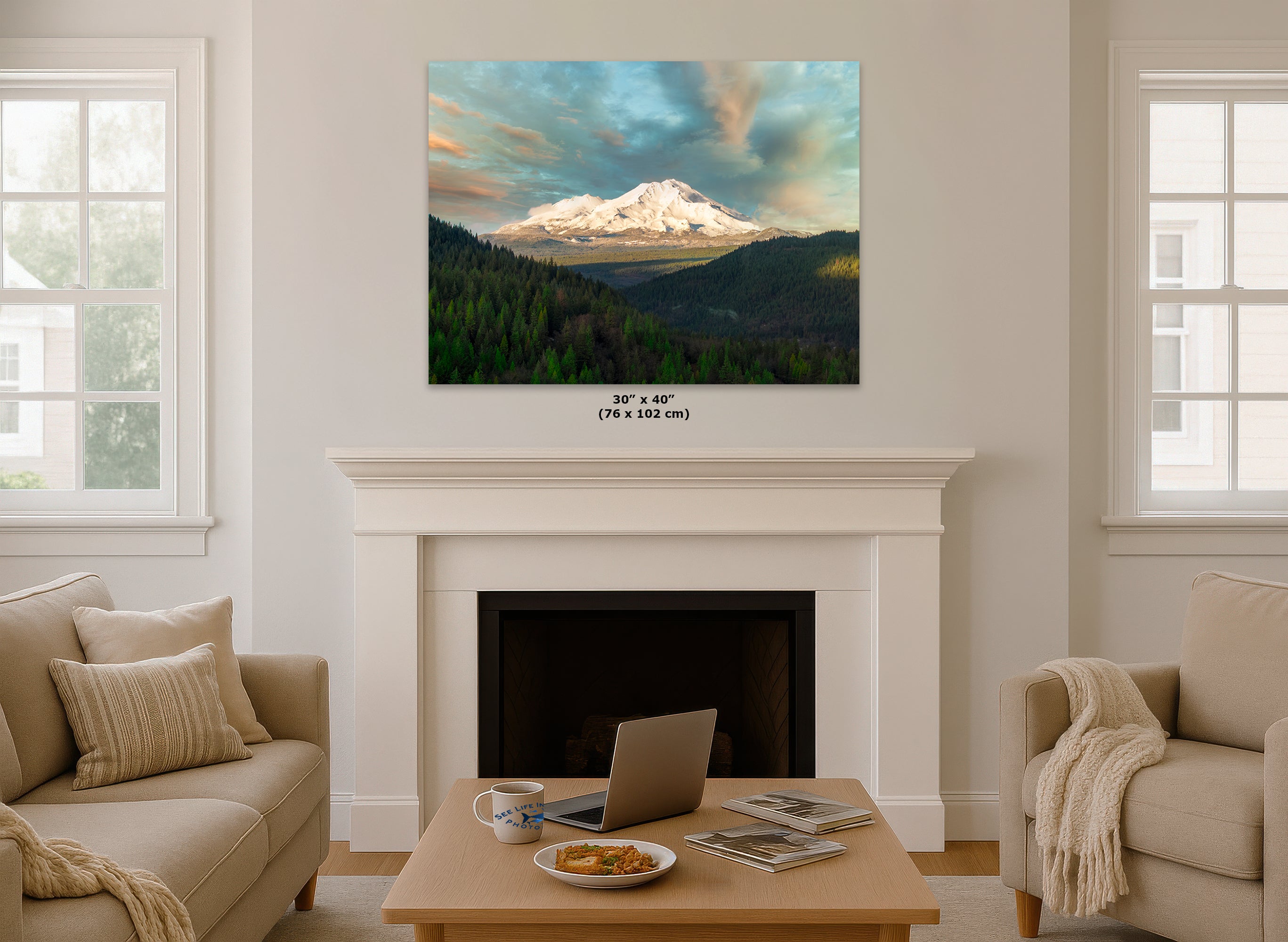 Mount Shasta Mountain Picture Nature Photo, California Mountain Relaxation Artwork for Meditation, Office, Apartment and House Decor