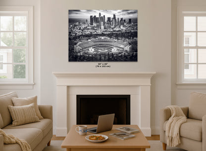 Dodgers Stadium Photo, Los Angeles Skyline Black and White Wall Art