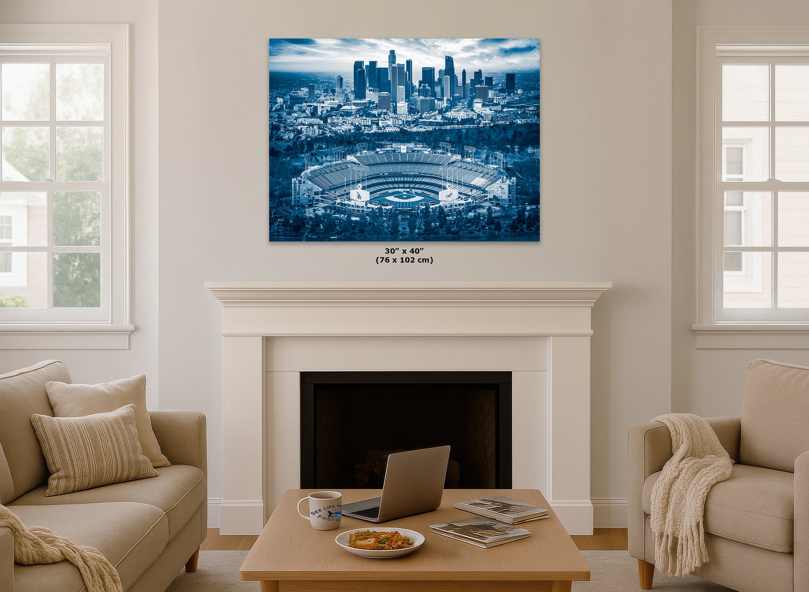 Los Angeles Dodgers Baseball Stadium, LA Skyline Blue Urban Cityscape Photo