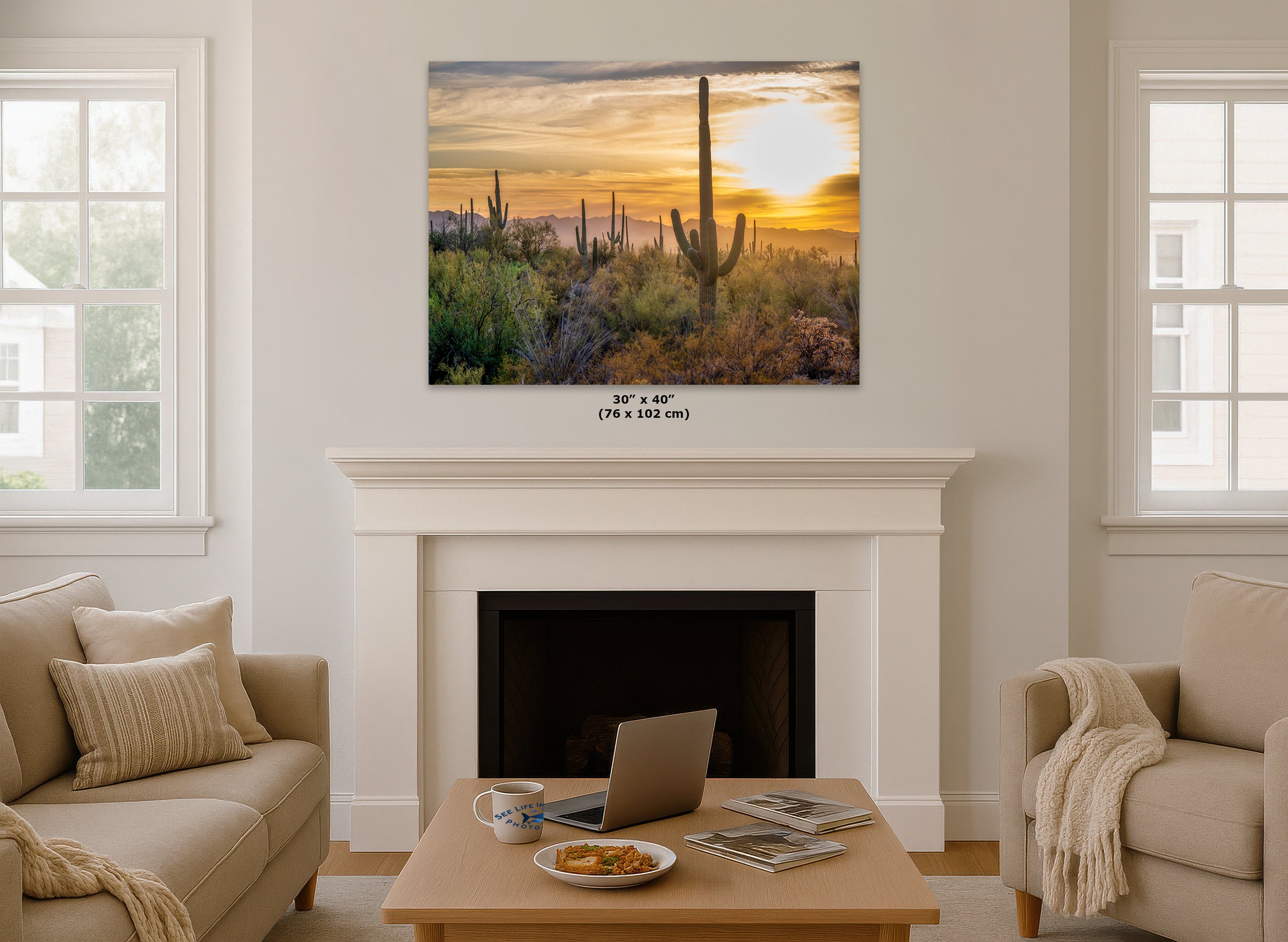 Saguaro National Park Arizona Desert Picture Sunset Nature Photo, Bohemian Style Relaxation Artwork, Southwestern Sonoran Desert House Decor