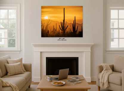 Saguaro National Park Arizona Desert Picture Nature Photo Silhouette, Bohemian Style Relaxation Artwork, Southwestern Sonoran Desert House Decor