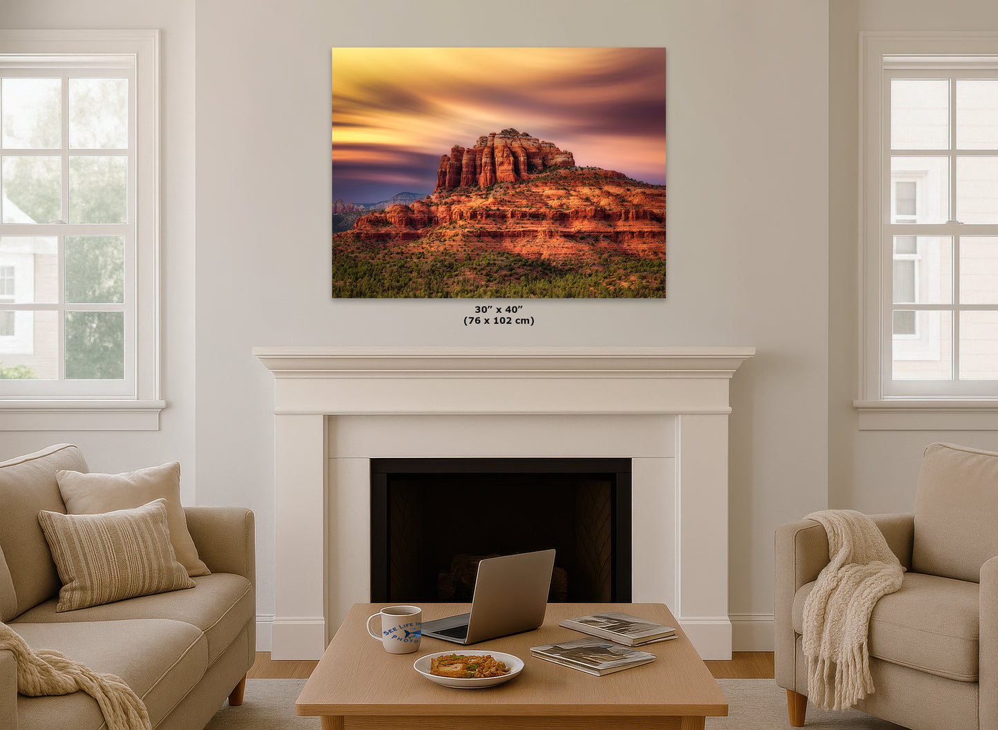 Cathedral Rock Sunset, Sedona Arizona Desert Picture Nature Photo Relaxation Artwork for Meditation, Office, and House Decor