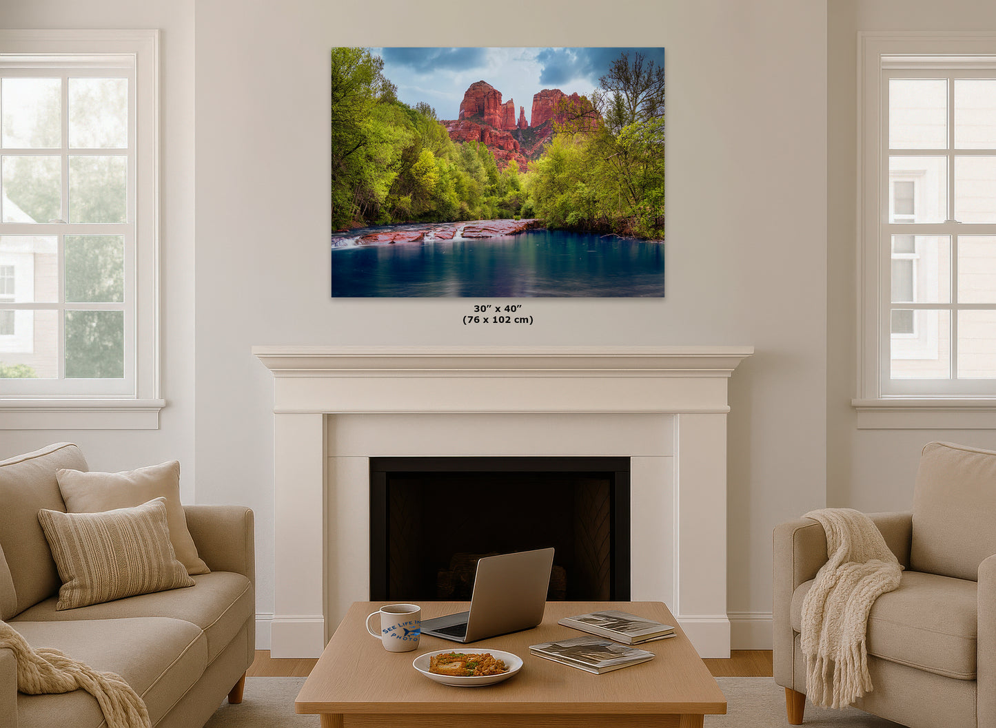 Cathedral Rock with Oak Creek, Sedona Arizona Desert Picture Nature Photo Relaxation Artwork for Meditation, Office, and House Decor