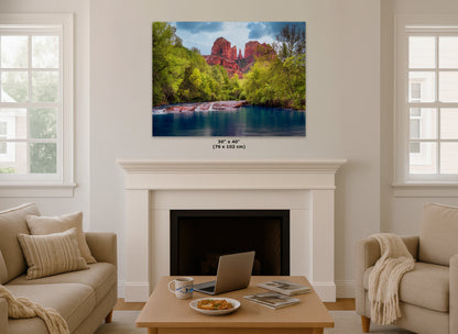 Cathedral Rock with Oak Creek, Sedona Arizona Desert Picture Nature Photo Relaxation Artwork for Meditation, Office, and House Decor