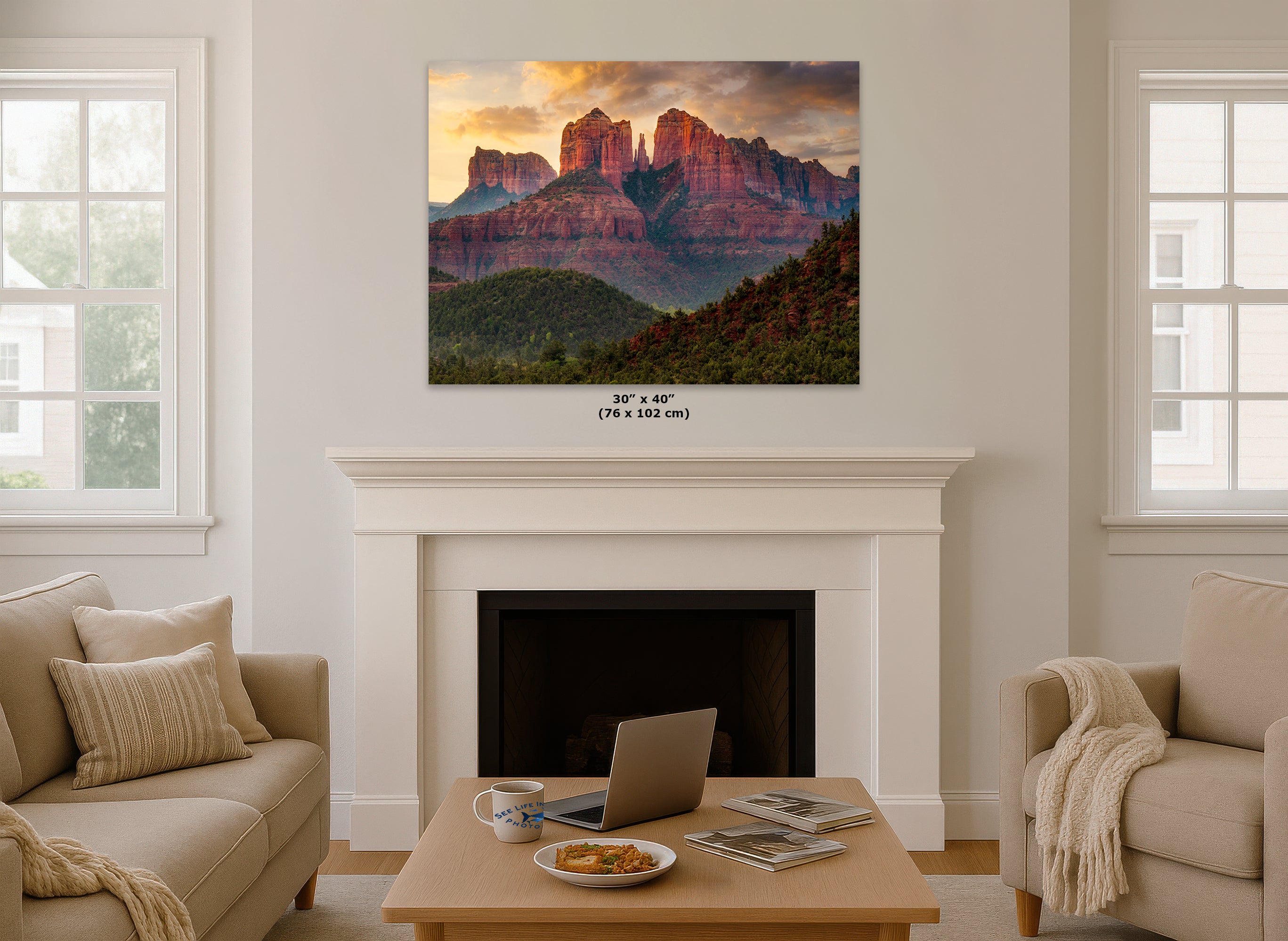 Cathedral Rock, Moody Sedona Arizona Desert Picture Nature Photo Relaxation Artwork for Meditation, Office, and House Decor