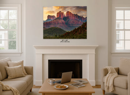 Cathedral Rock, Moody Sedona Arizona Desert Picture Nature Photo Relaxation Artwork for Meditation, Office, and House Decor