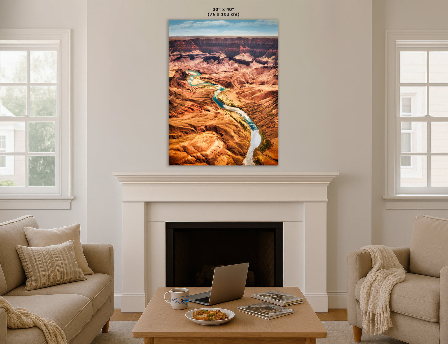 Grand Canyon National Park, Arizona Desert Picture Nature Photo with Colorado River, Bohemian Style Relaxation Artwork for Meditation, Office & House Decor