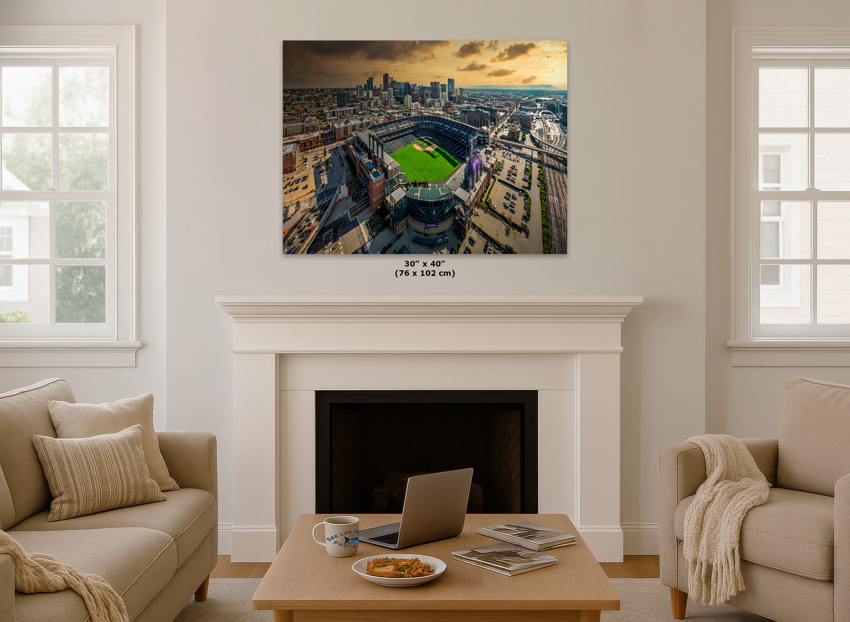 Colorado Rockies Baseball Stadium, Coors Field Denver Colorado Skyline Print for Man Cave Decor & Sports Fans