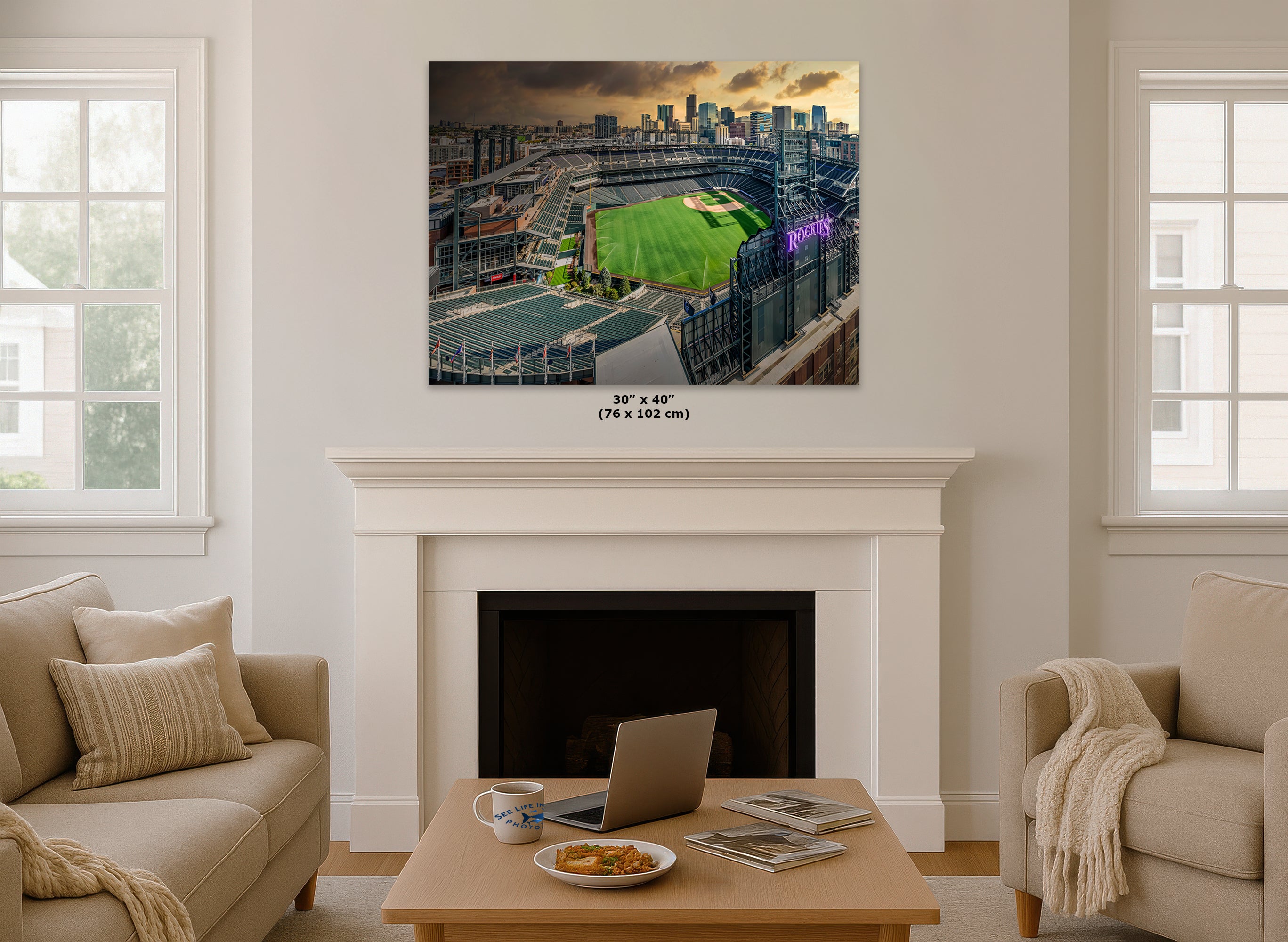 Colorado Rockies Baseball Stadium Wall Art | Coors Field Denver Colorado Skyline Print for Man Cave Decor & Sports Fans