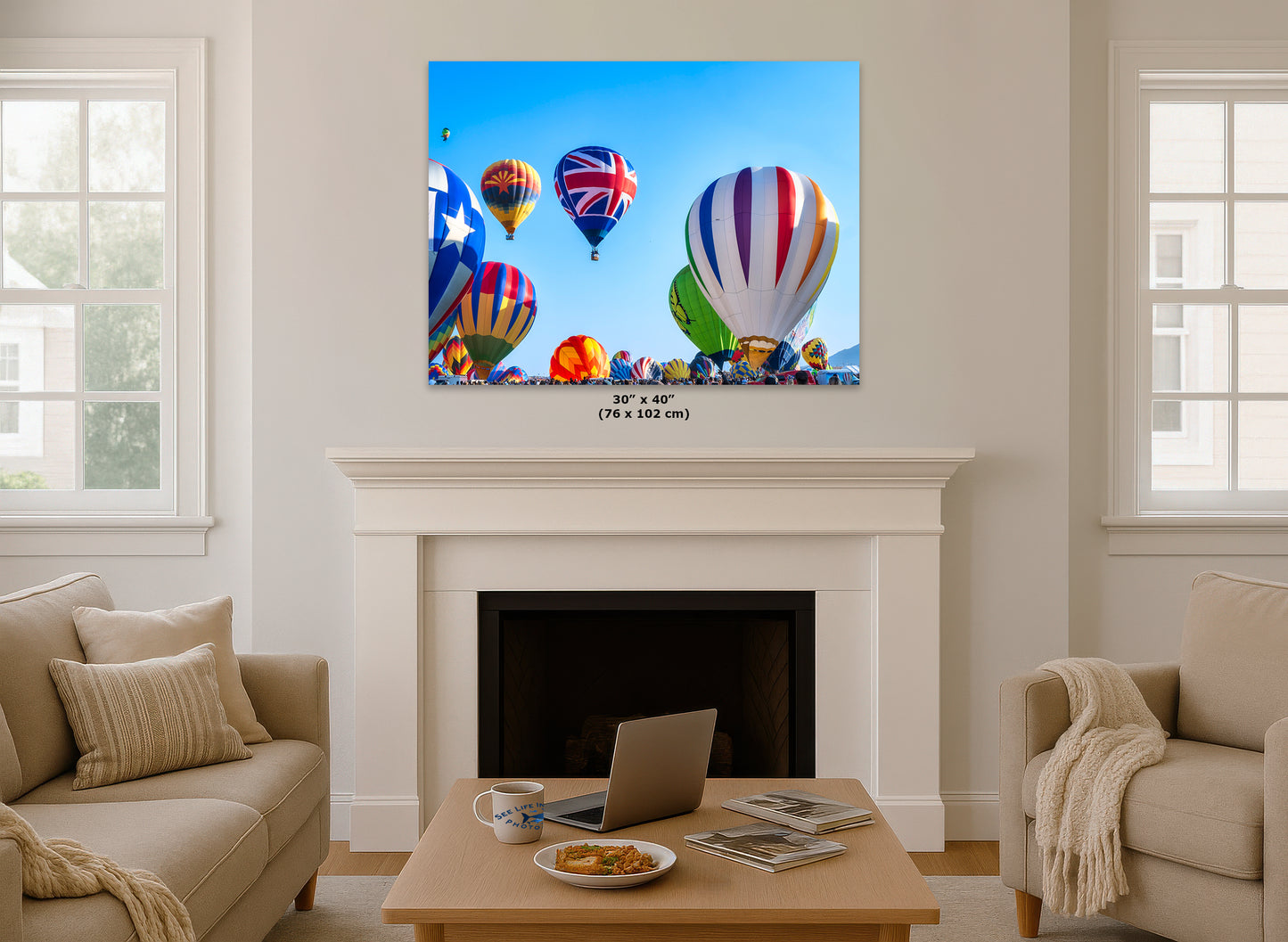 Union Jack Hot Air Balloon Festival Mass Ascension, Albuquerque New Mexico Balloon Fiesta Wall Art, Office, Cubicle & House Decor