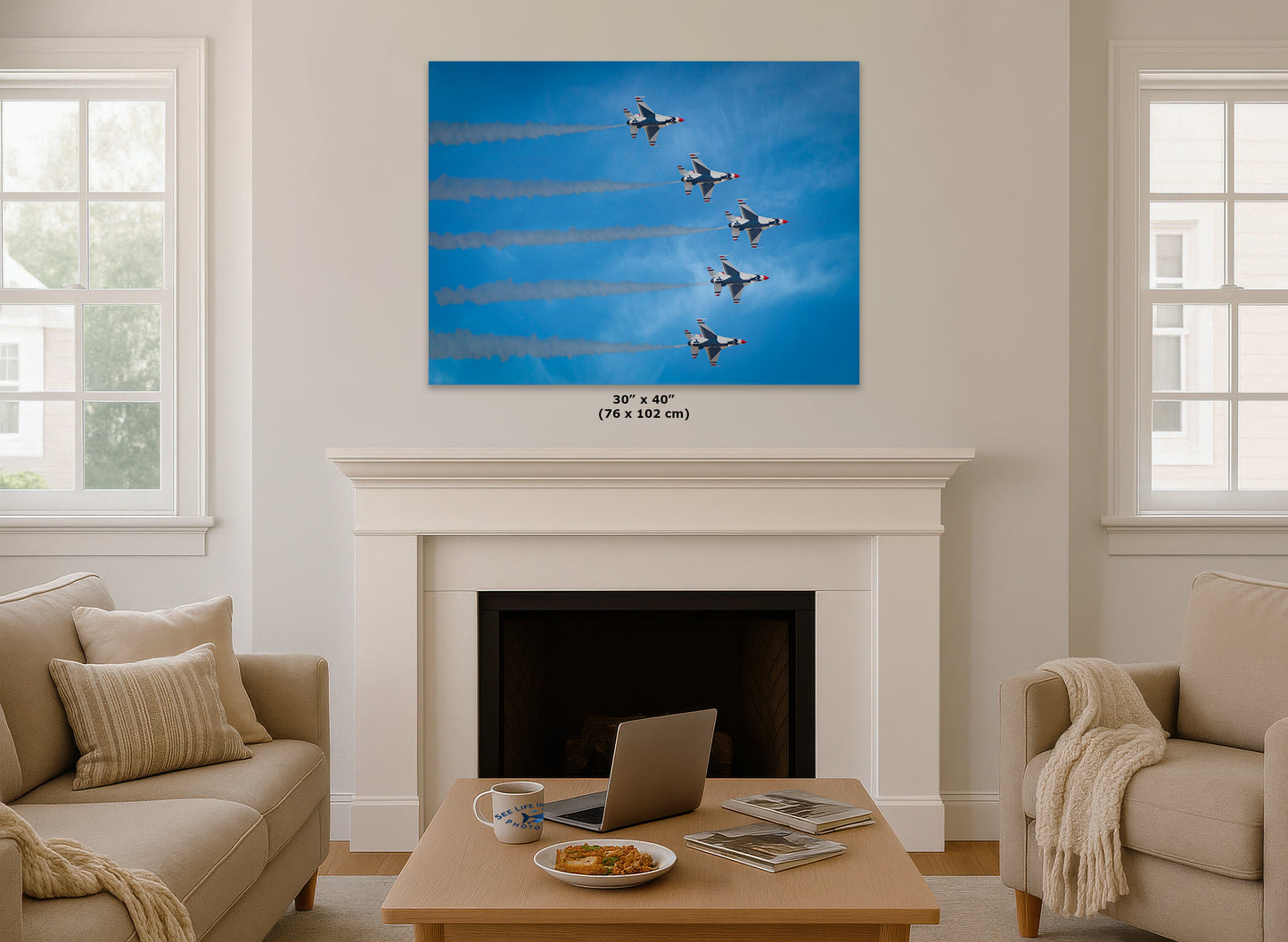 US Airforce Thunderbirds F-16 Fighting Falcon Aviation Artwork ‚Äì Military Jet Fighter Wall Decor for Home & Office, Airplane PhotoPrint