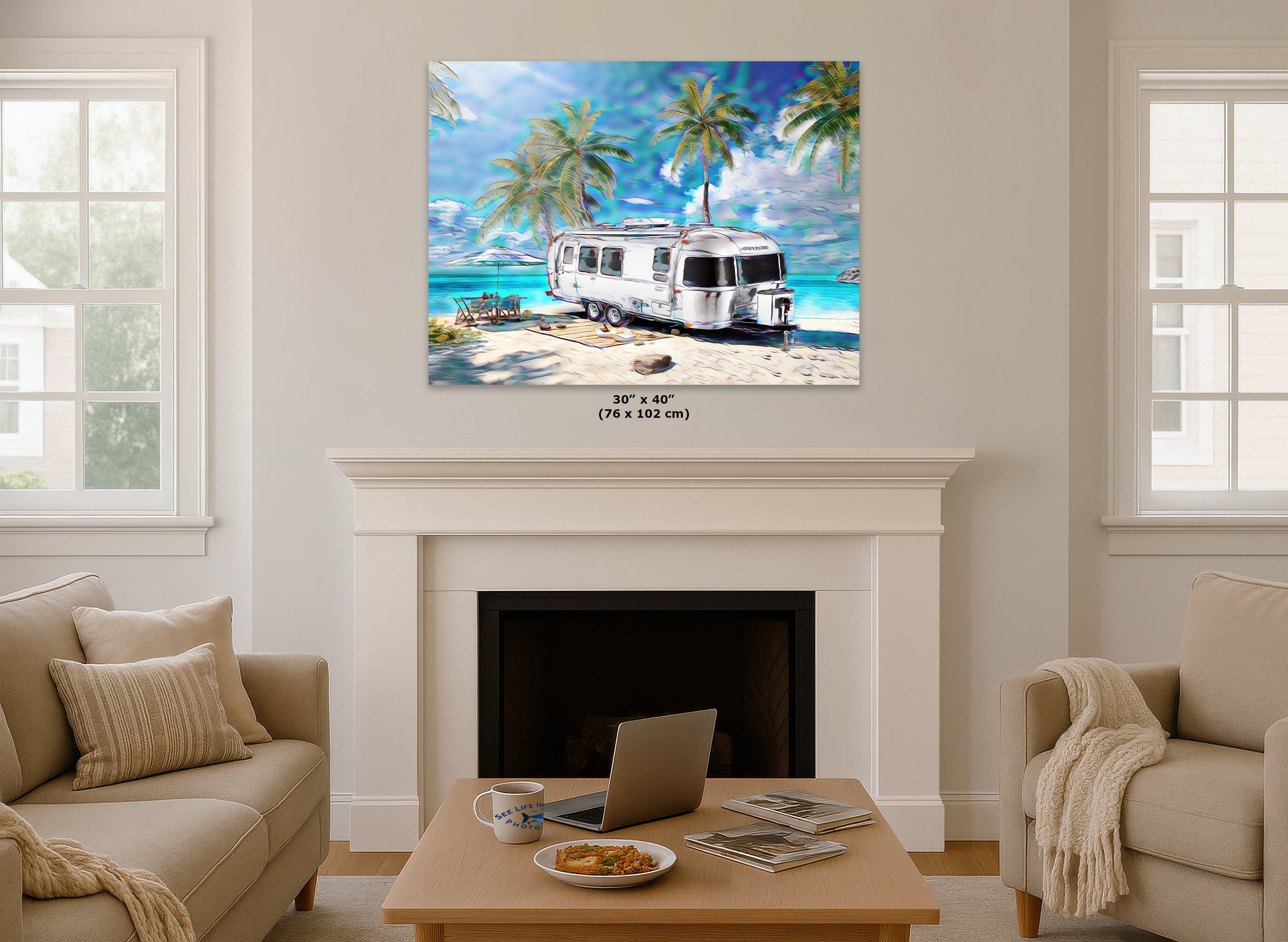 Airstream Travel Trailer Art at a Tropical Ocean Paradise Campsite