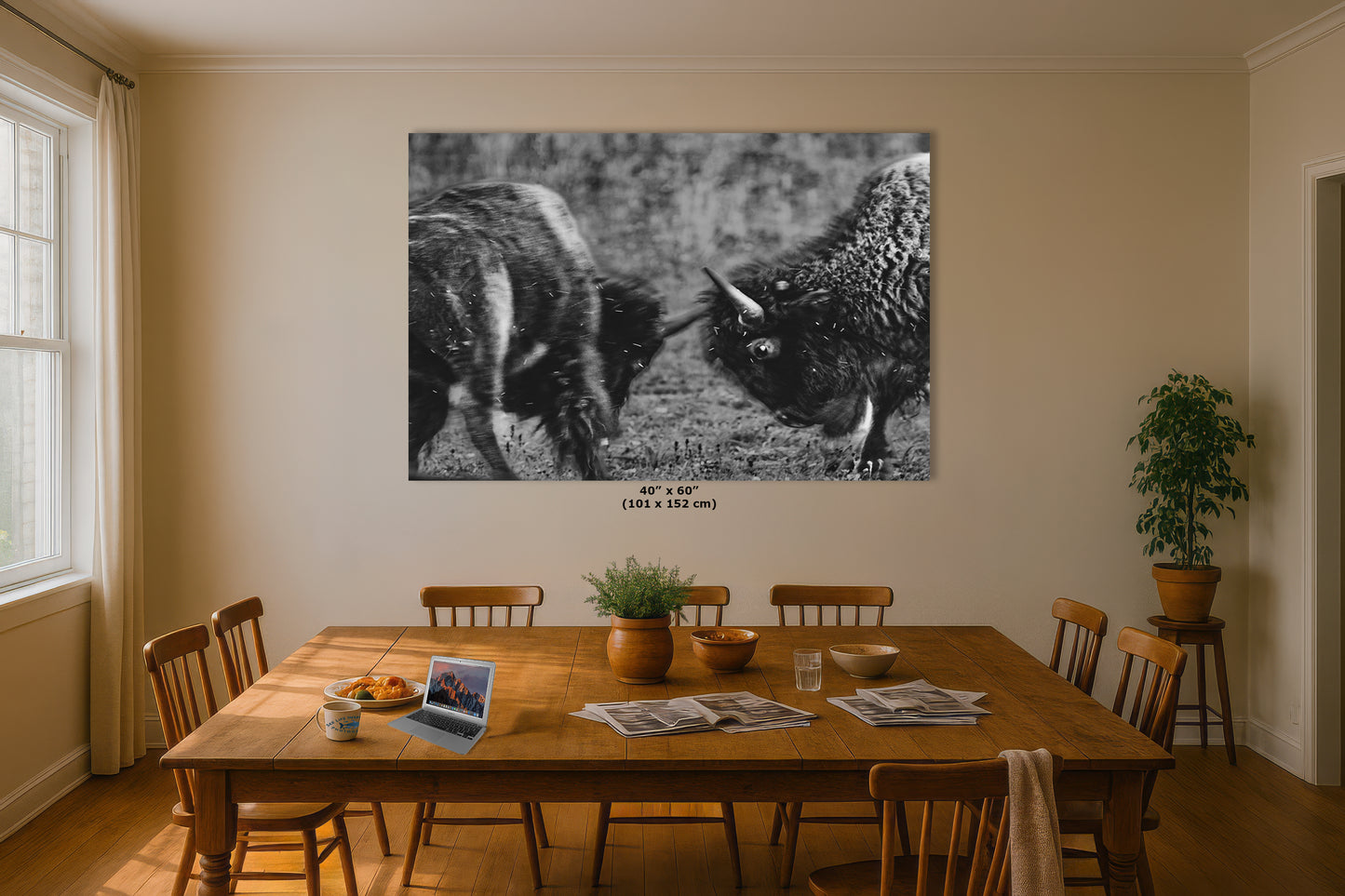 Buffalo Artwork Wildlife Photography, Black and White Bison Wall Decor, Rustic Cabin Animal Print, Nature Wall Art for Home or Office