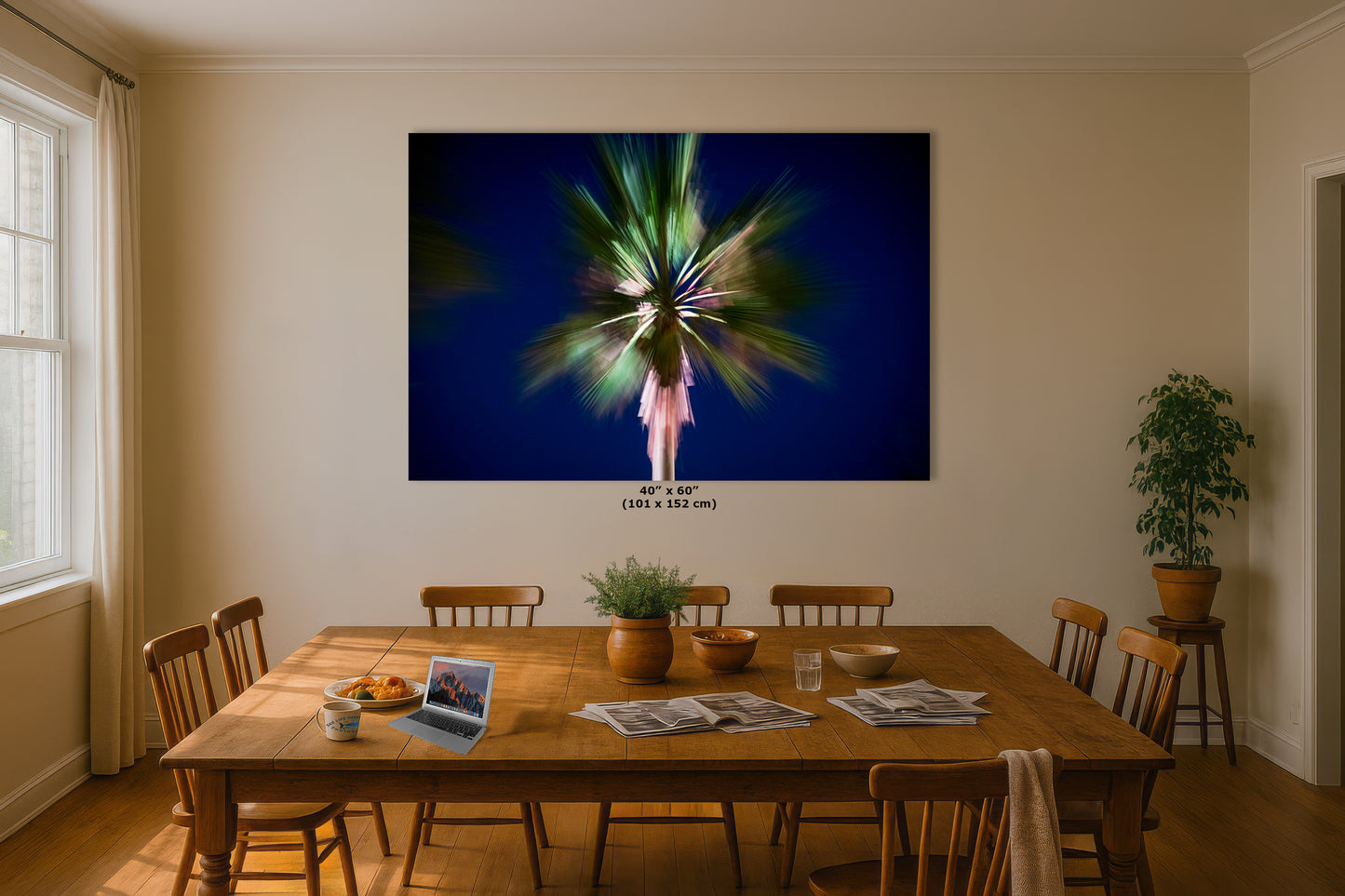 Palm Tree Forest Picture Impressionist Art Nature Photo Relaxation Artwork | Bohemian Style for Meditation, Office, & House Decor