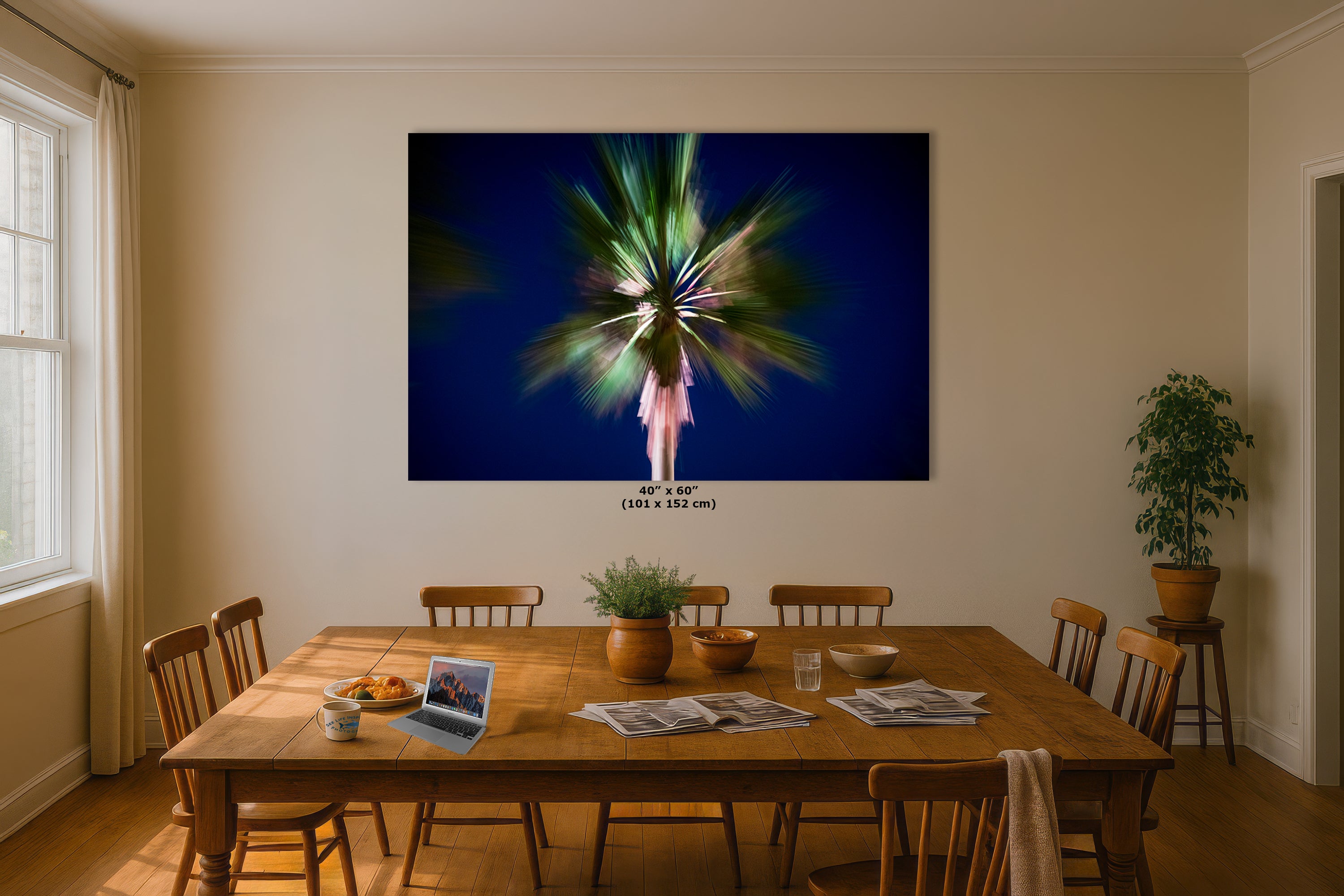 Palm Tree Forest Picture Impressionist Art Nature Photo Relaxation Artwork | Bohemian Style for Meditation, Office, & House Decor