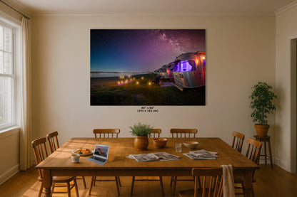 Airstream Travel Trailer Art Night Scene in San Diego, California Campsite Camping Decoration in Canvas, Paper, and Metal Wall Art