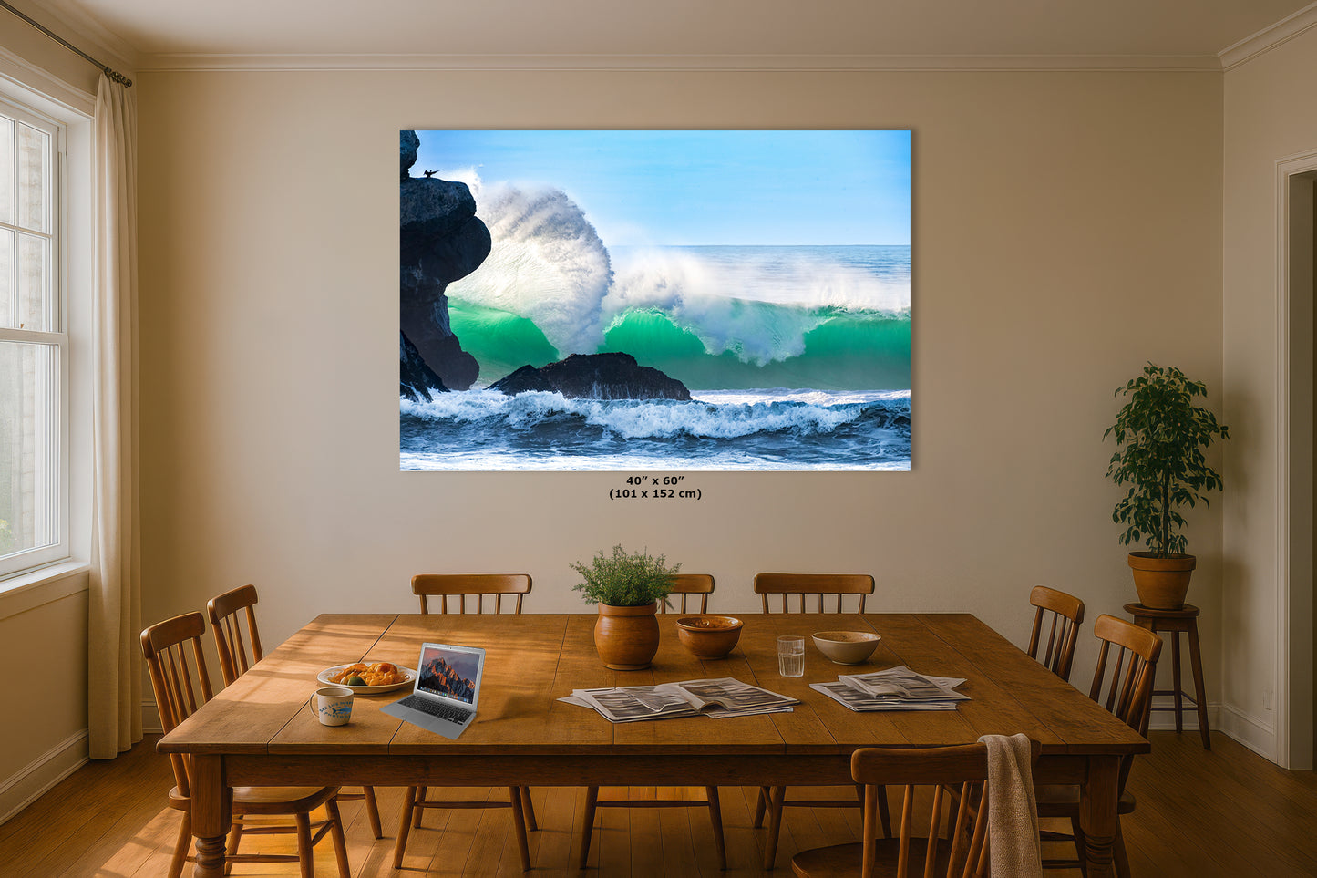 Beach Wave Ocean Picture, California Coastline Nature Photo Wall Decor, Morro Rock Artwork