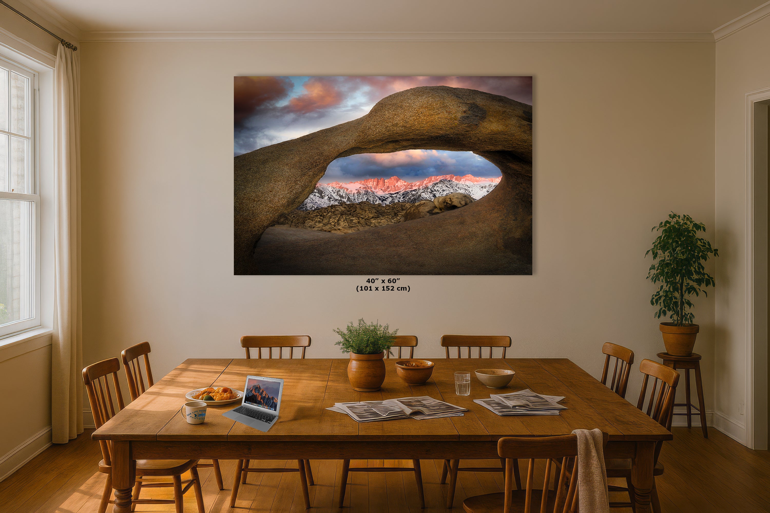 Mount Whitey & Mobius Arch Mountain Picture, Nature Photo from Alabama Hills for Relaxation Art for Meditation, Office, and House Decor