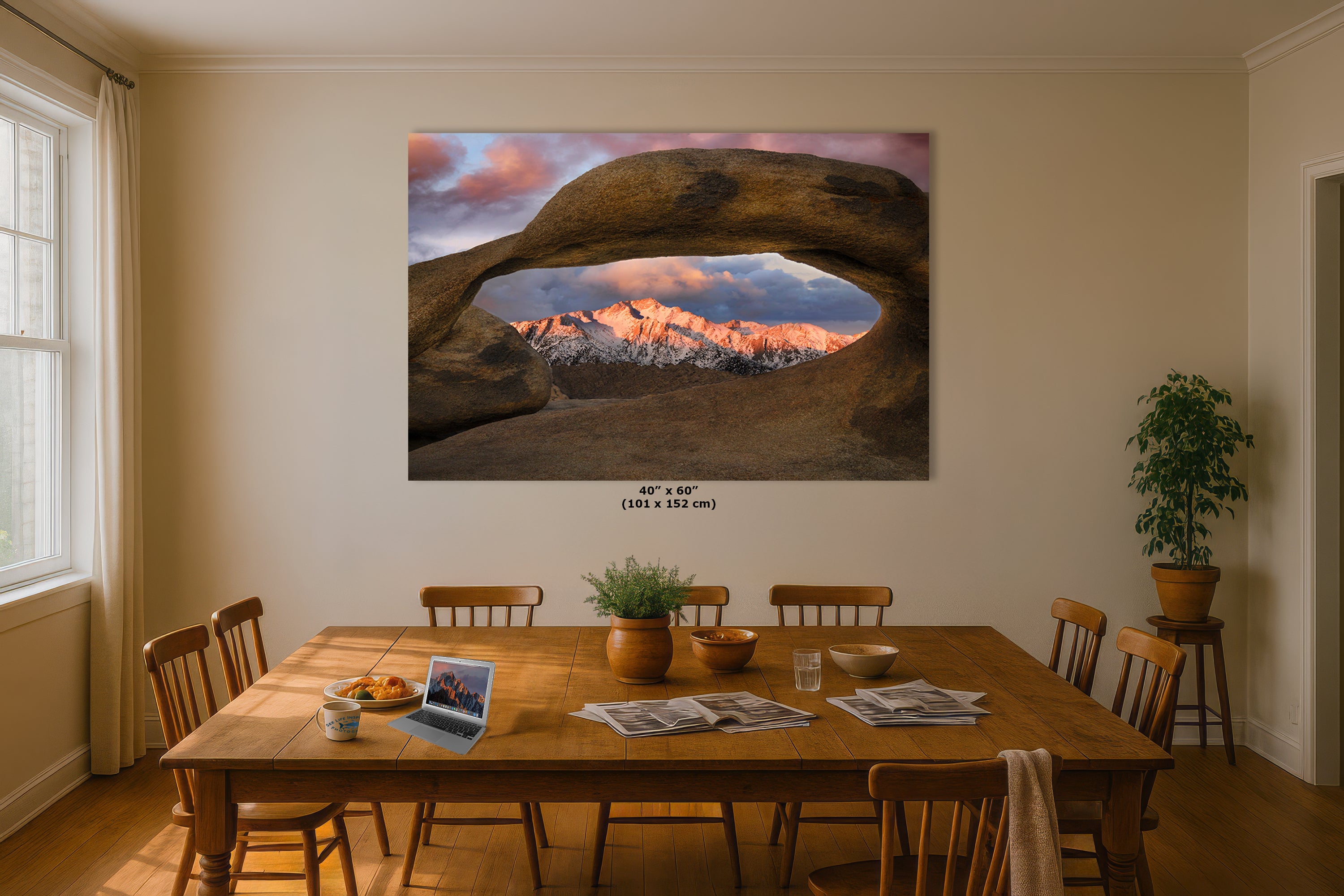 Lone Pine & Mobius Arch Mountain Picture, Nature Photo from Alabama Hills for Relaxation Art for Meditation, Office, and House Decor