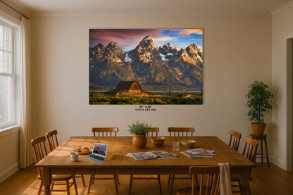 Mormon Row Grand Teton National Park Nature Photo, Moulton Barn Mountain Picture Relaxation Artwork for Meditation, Office, House Decor
