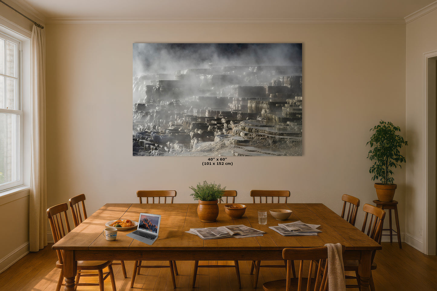 Mammoth Hot Springs Yellowstone National Park Nature Photo | Wyoming Mountain Picture Relaxation Artwork for Meditation or House Decor