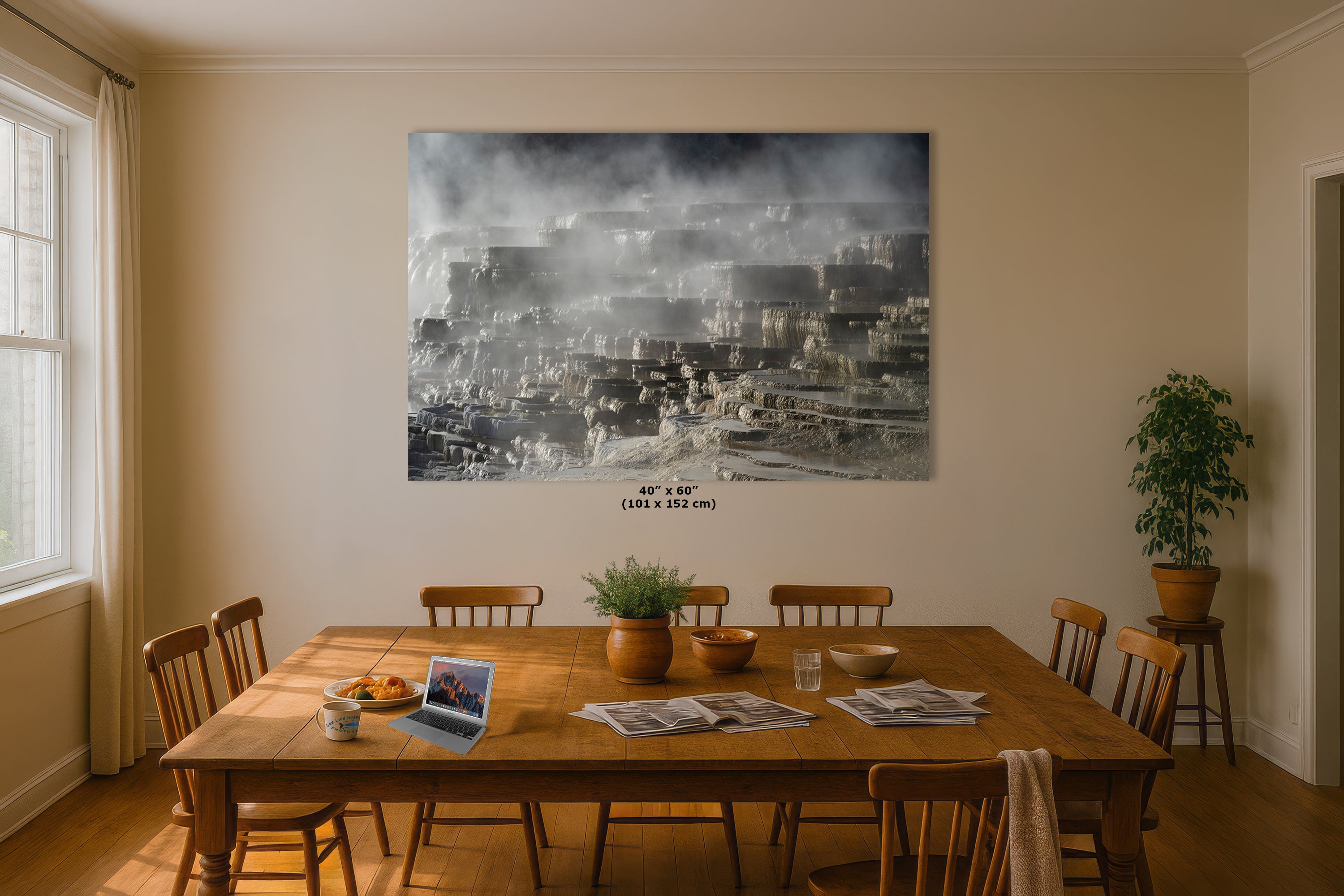 Mammoth Hot Springs Yellowstone National Park Nature Photo | Wyoming Mountain Picture Relaxation Artwork for Meditation or House Decor