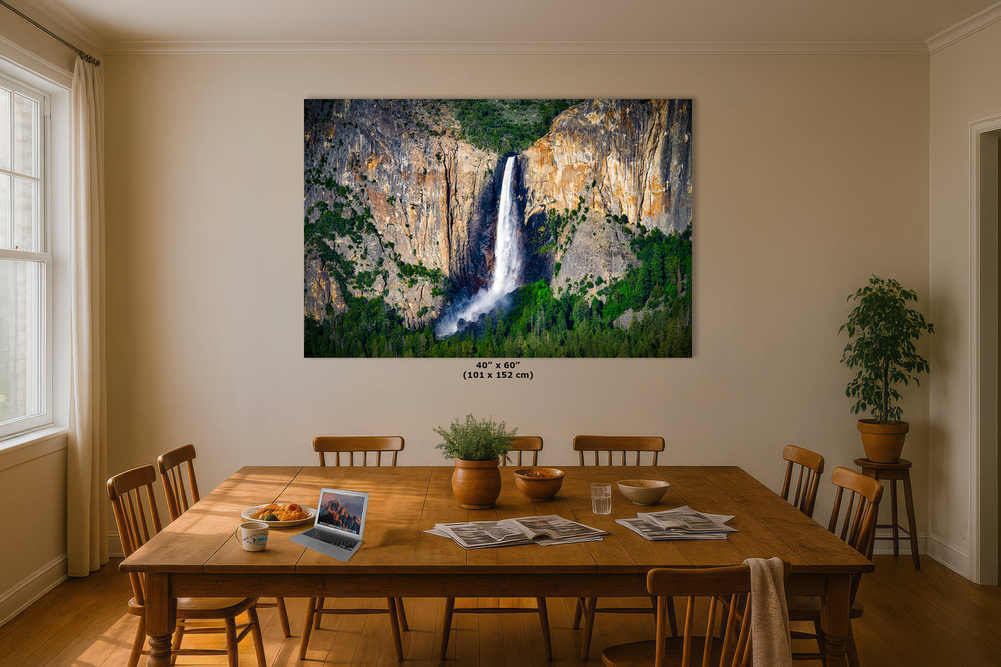 Bridalveil Falls Yosemite National Park Nature Photo Close Up, Relaxation Artwork Waterfall Picture for Meditation, Dorm Room, Office, and House Decor