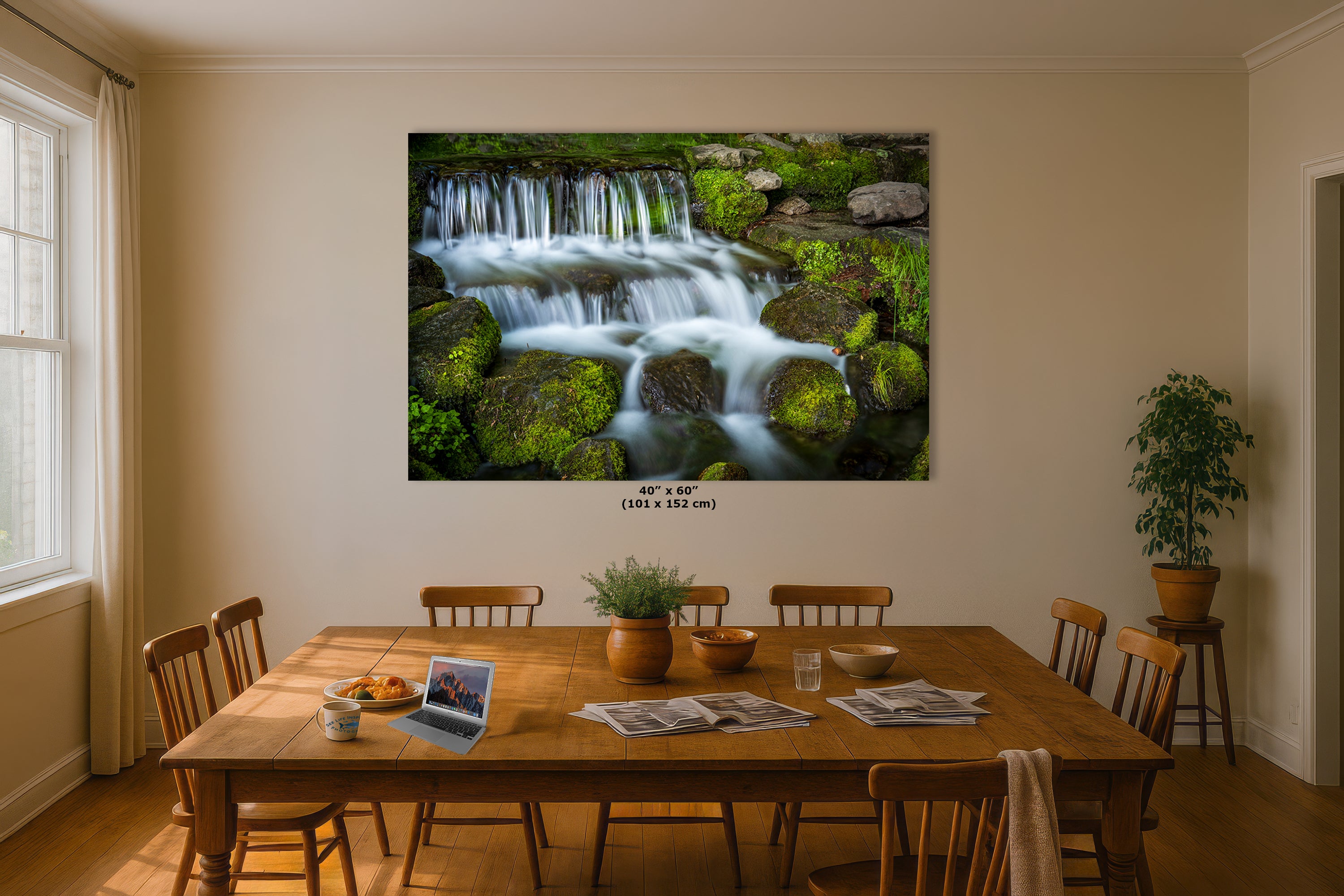 Yosemite National Park Cascading Waterfall Picture Nature Photo Relaxation Artwork for Meditation, Office, Apartment, and House Decor