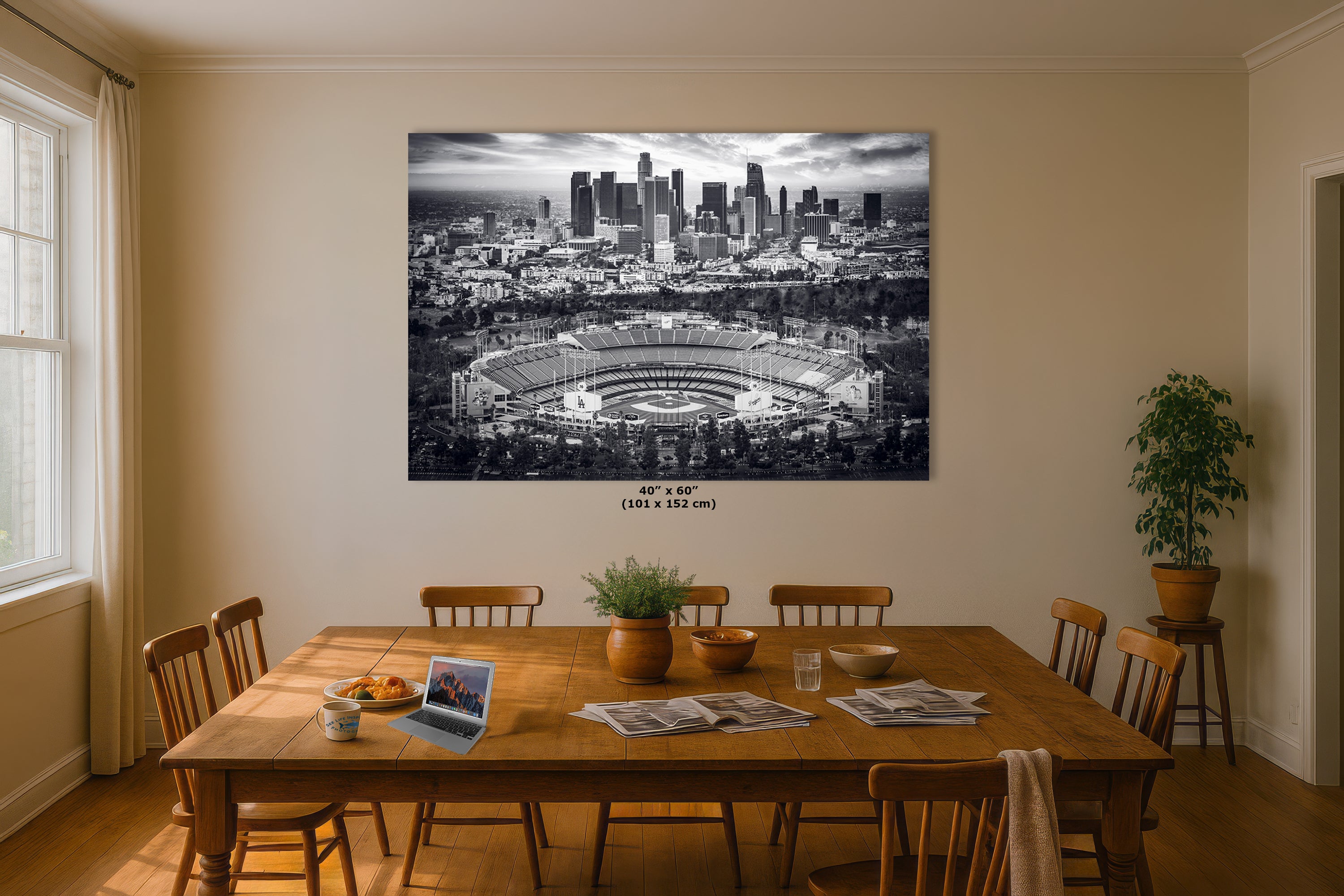 Dodgers Stadium Photo, Los Angeles Skyline Black and White Wall Art