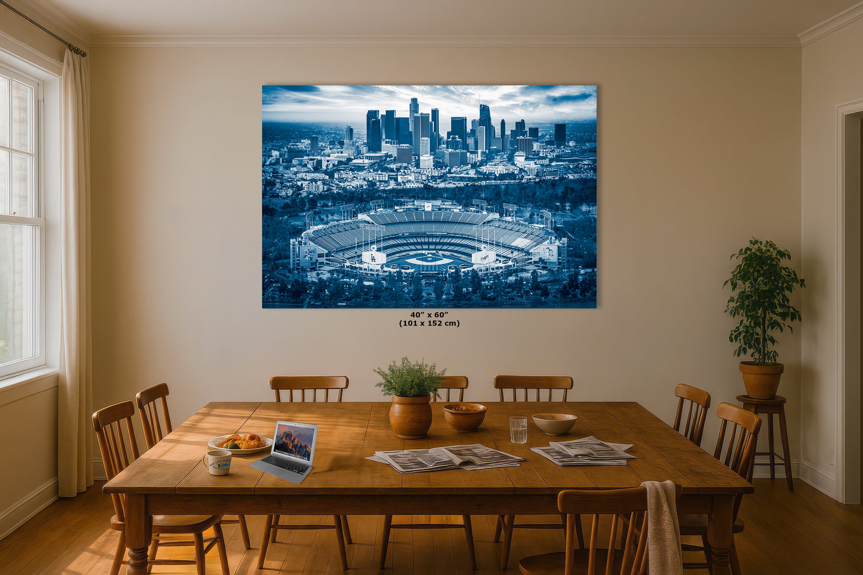 Los Angeles Dodgers Baseball Stadium, LA Skyline Blue Urban Cityscape Photo