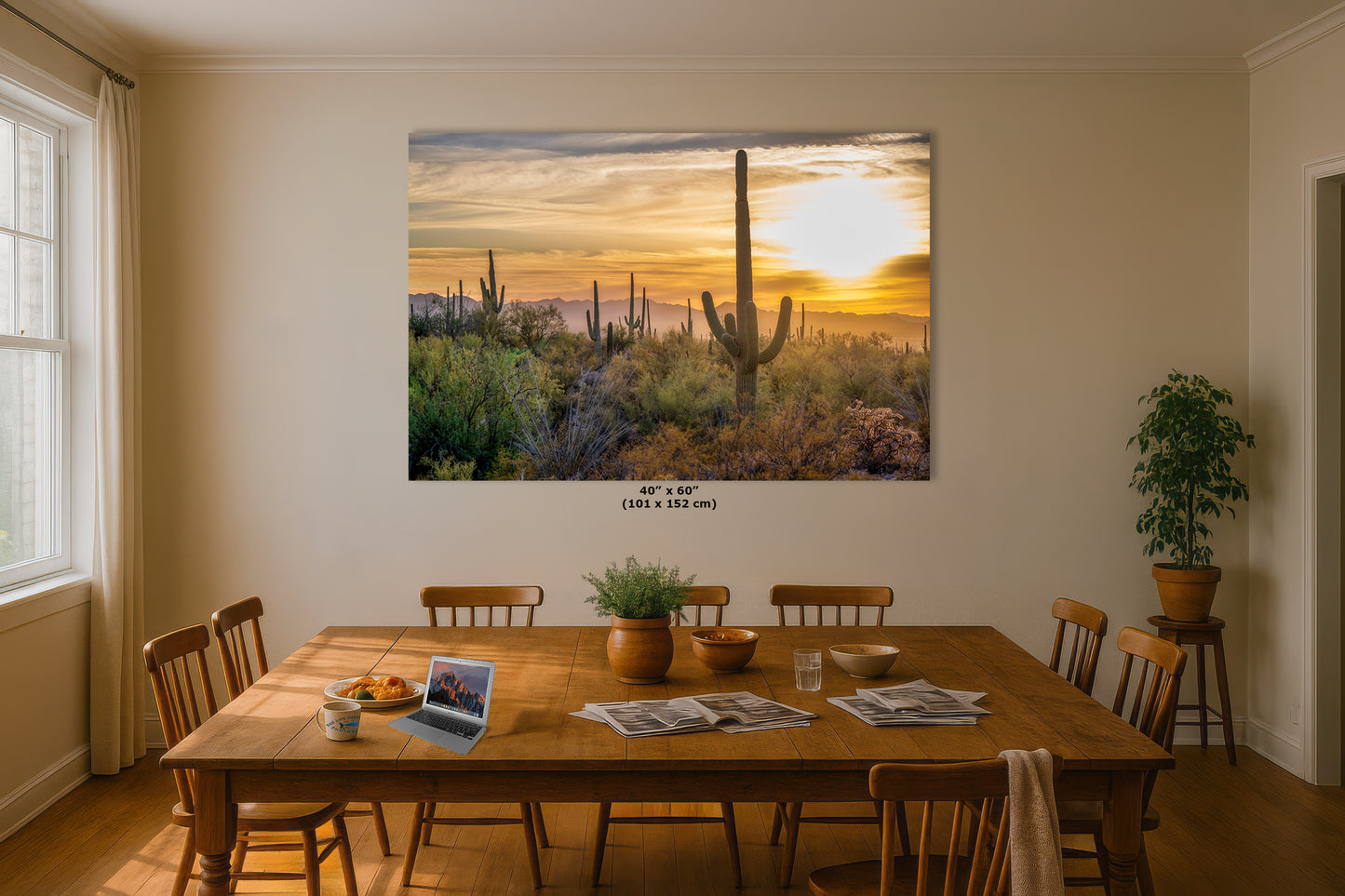 Saguaro National Park Arizona Desert Picture Sunset Nature Photo, Bohemian Style Relaxation Artwork, Southwestern Sonoran Desert House Decor