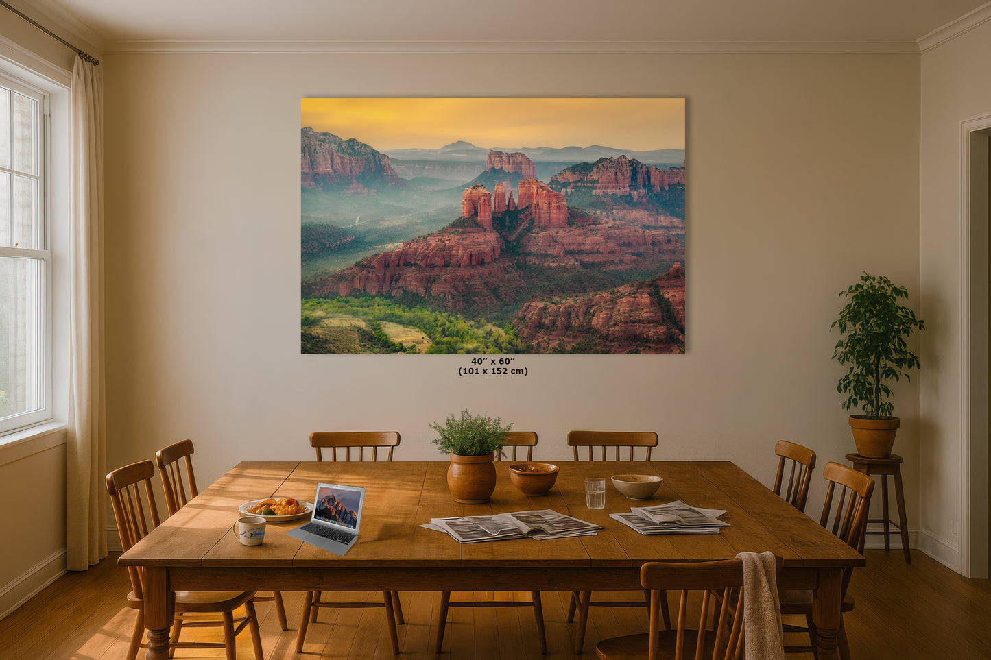 Cathedral Rock Aerial Sunrise, Sedona Arizona Desert Picture Nature Photo Relaxation Artwork for Meditation, Office, and House Decor