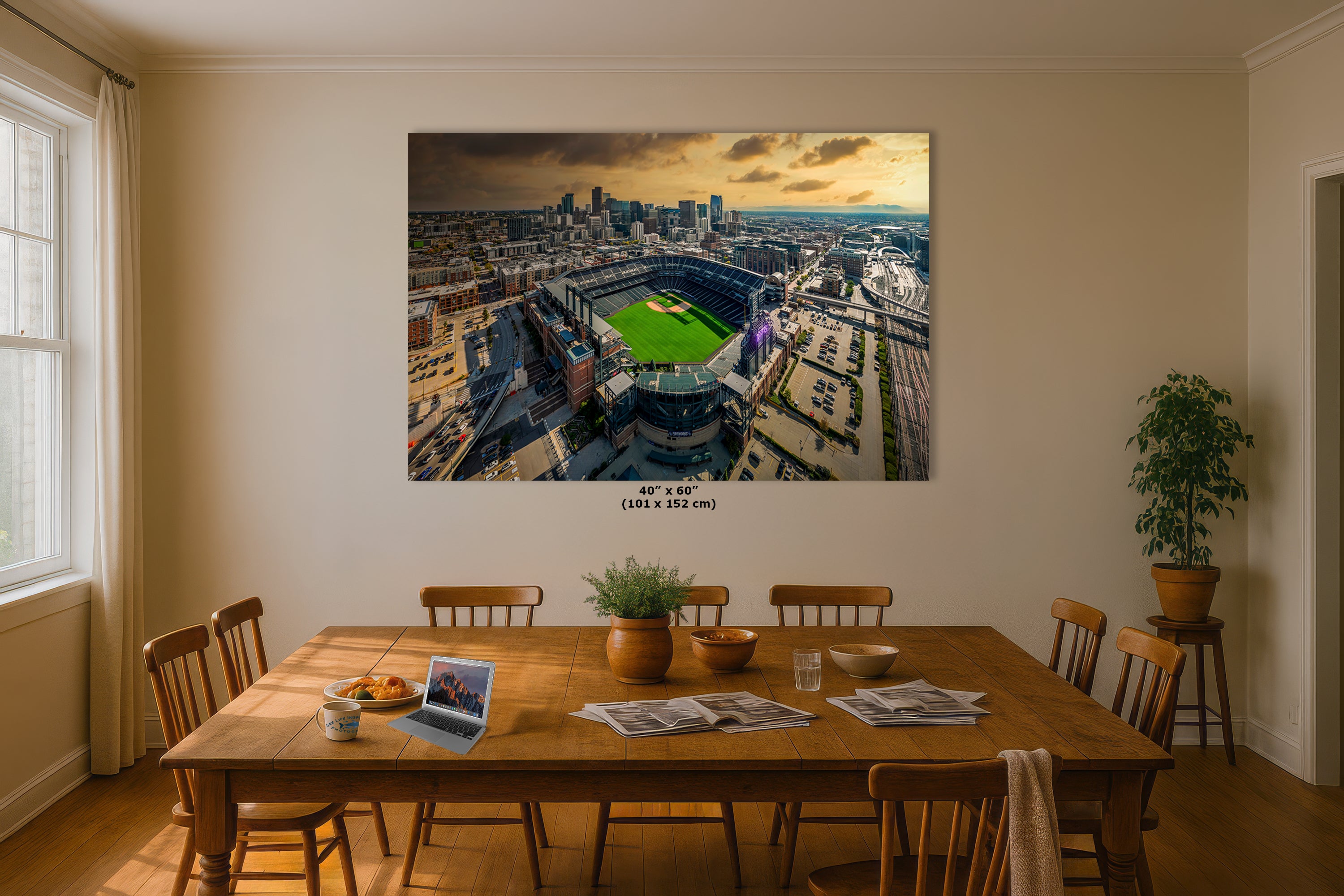 Colorado Rockies Baseball Stadium, Coors Field Denver Colorado Skyline Print for Man Cave Decor & Sports Fans