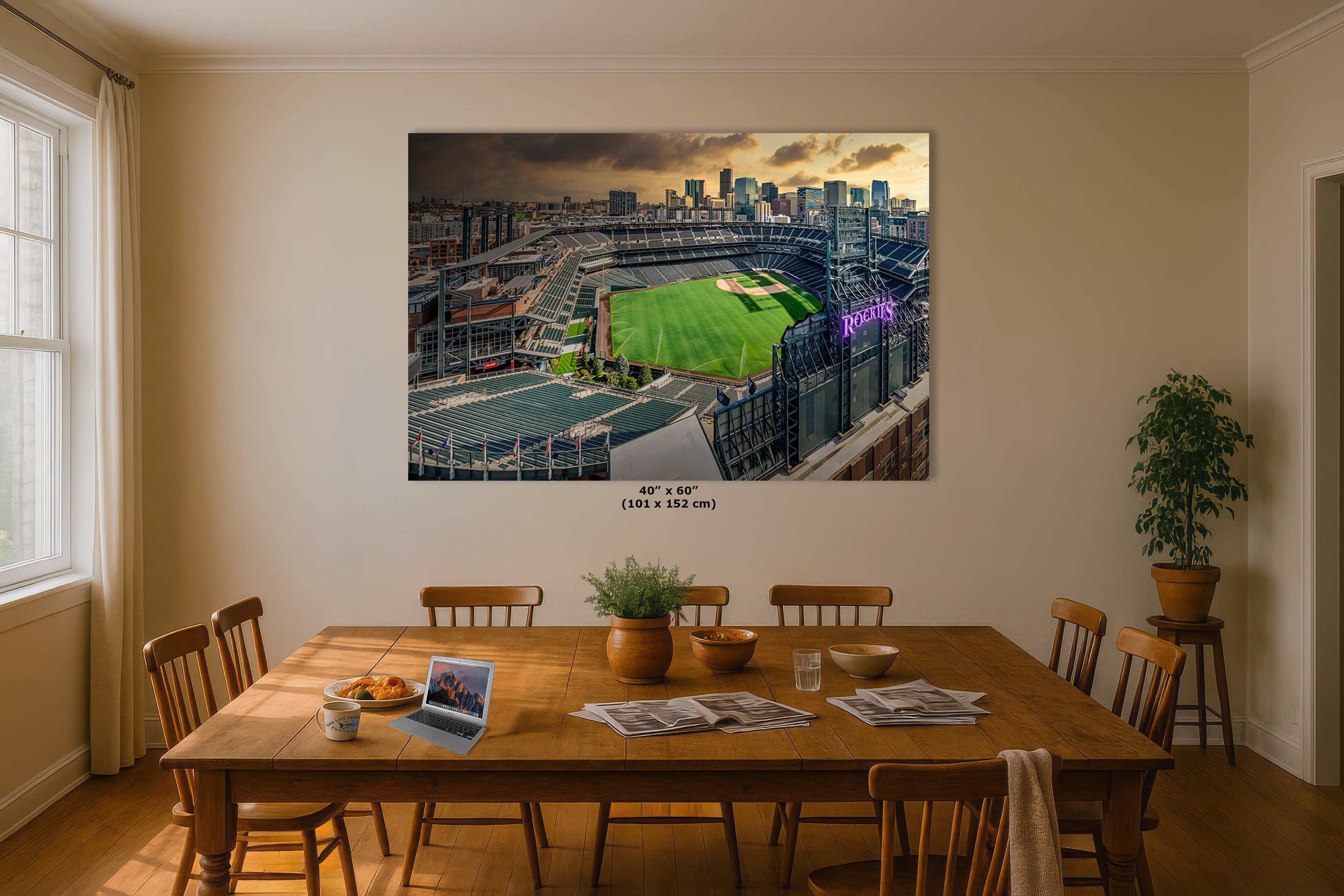 Colorado Rockies Baseball Stadium Wall Art | Coors Field Denver Colorado Skyline Print for Man Cave Decor & Sports Fans
