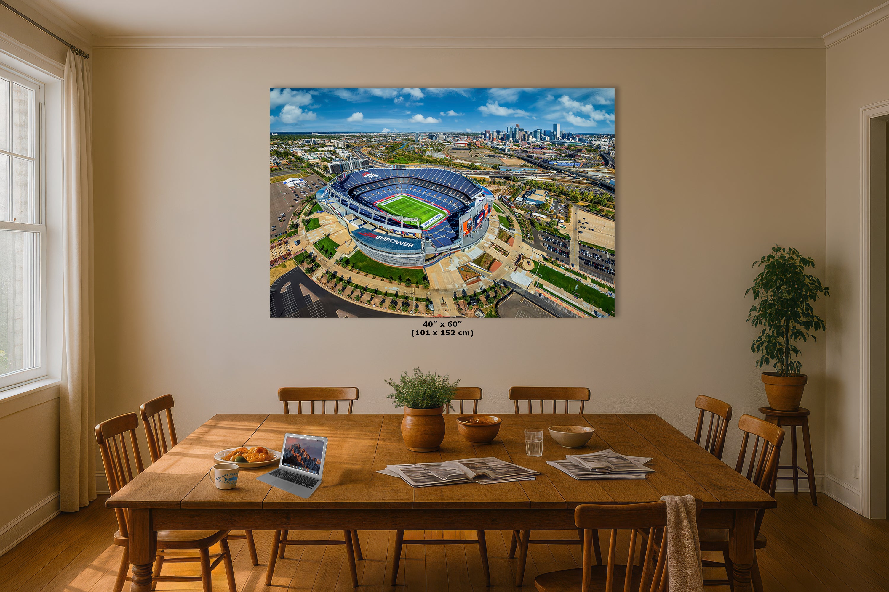 Denver Broncos Football, Mile High Stadium Denver Colorado Skyline Print Sports Decor, Man Cave Art